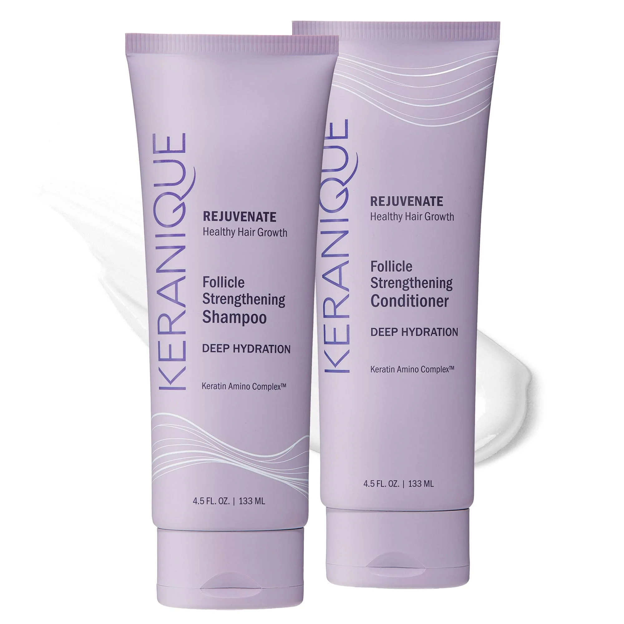 Safe Keranique Deep Hydration Shampoo and Conditioner Set for Dry Thinning Hair - Keratin Biotin Niacinamide - Moisturizing Strengthening Volumizing Smooth