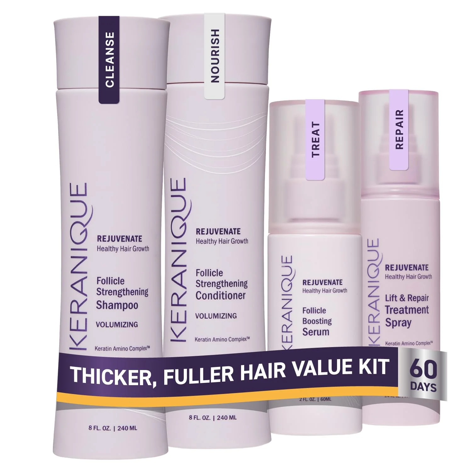 Artisan Keranique Volumizing Set for Thinning Hair in Women - Thickening Shampoo Conditioner Follicle Booster Serum Volumizing Spray with Keratin for Fine Quality