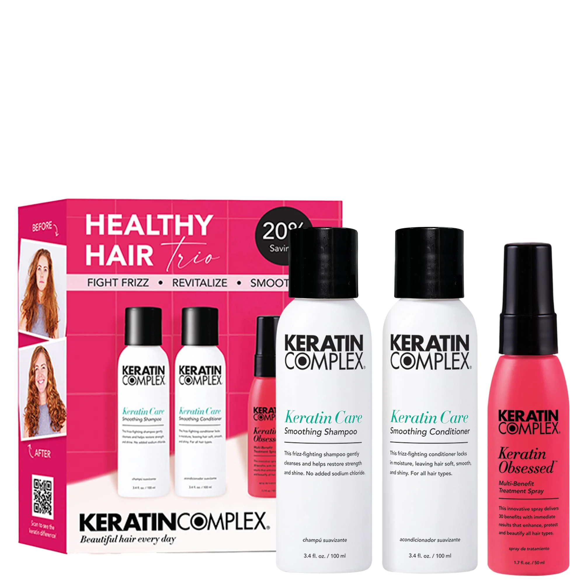 High-Grade Keratin Complex - Healthy Hair Trio - Keratin Care Shampoo Conditioner 3.4 fl oz Keratin Obsessed Multi-Benefit Treatment Spray 1.7 fl oz Green