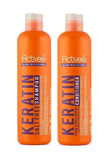 High-Grade Keratin Hair Shampoo and Conditioner Kit 16 oz Keratin-straightened and chemically treated hair by Activee Professional Fashionable