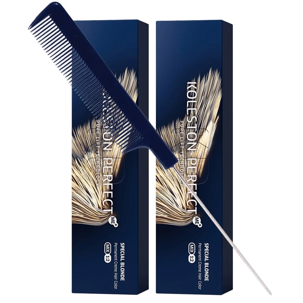 Proven Koleston ME 12 07 Special Blonde Natural Brown Permanent Hair Color Creme 2 Ounce Pack of 2 With Pin Tail Comb - Use with Welloxon High-Performance