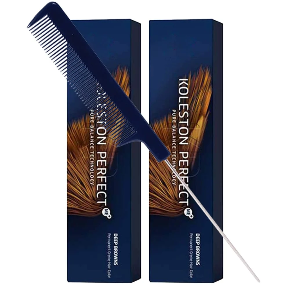 Authentic Koleston ME 4 75 Medium Brown Brown Red-Violet Permanent Hair Color Creme 2 Ounce Pack of 2 With Pin Tail Comb - Use with Welloxon Original