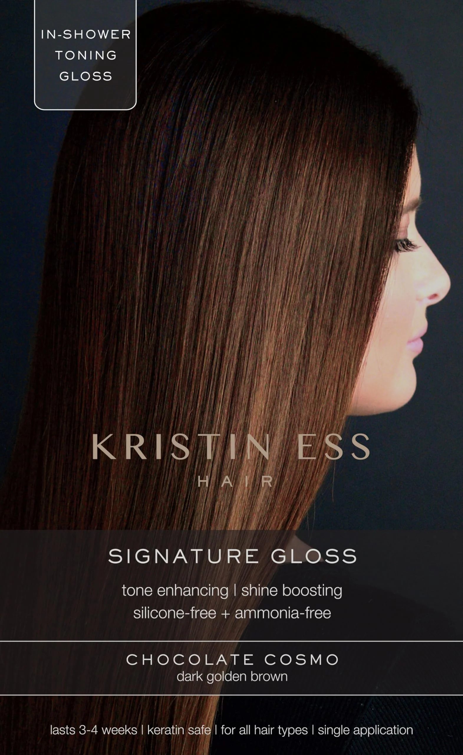 Fast Kristin Ess Hair Gloss in Chocolate Cosmo Dark Golden Brown - 4 Wk Semi Permanent Hair Color for Women - Chocolate Brown Color Depositing Conditioner Trusted