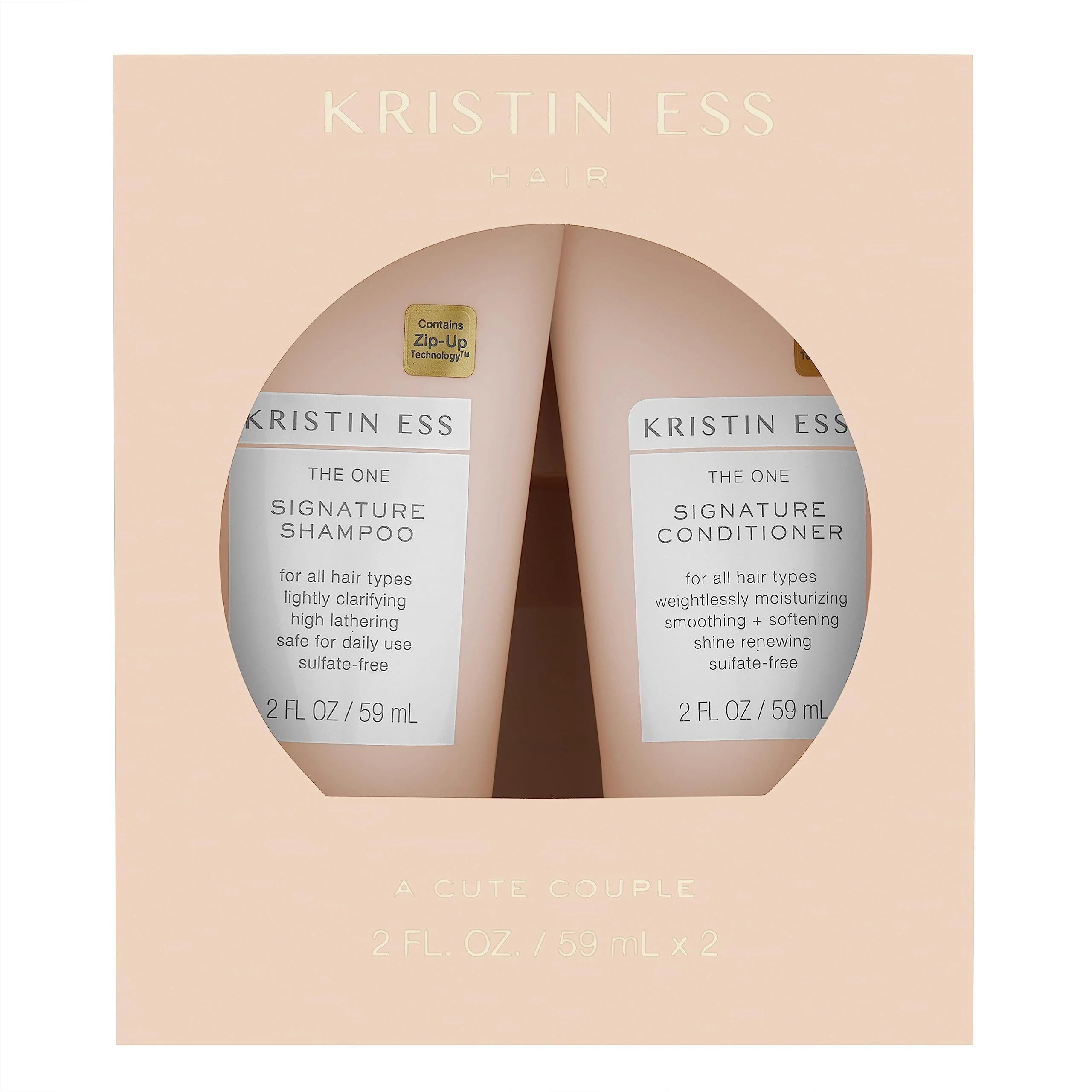 Crafted Kristin Ess Signature Travel Size Salon Shampoo Conditioner Set for Moisture Softness Shine - Anti Frizz Lightly Clarifying - Sulfate Next-Generation