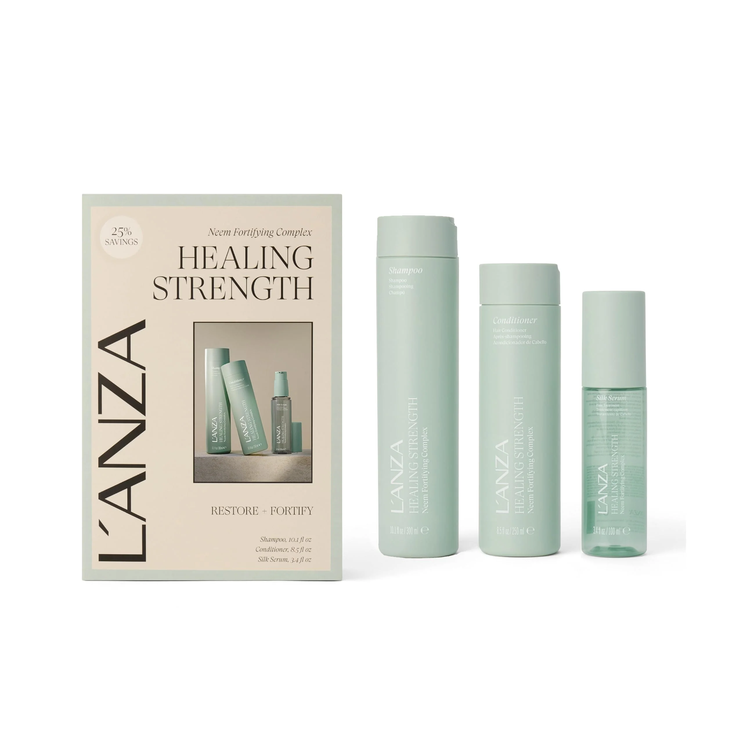 Recyclable L'ANZA Healing Strength Silk Serum Shampoo Conditioner Set For Dry Damaged Hair Strengthens Repairs Damage Moisturizing Boost Shine Gentle Efficient