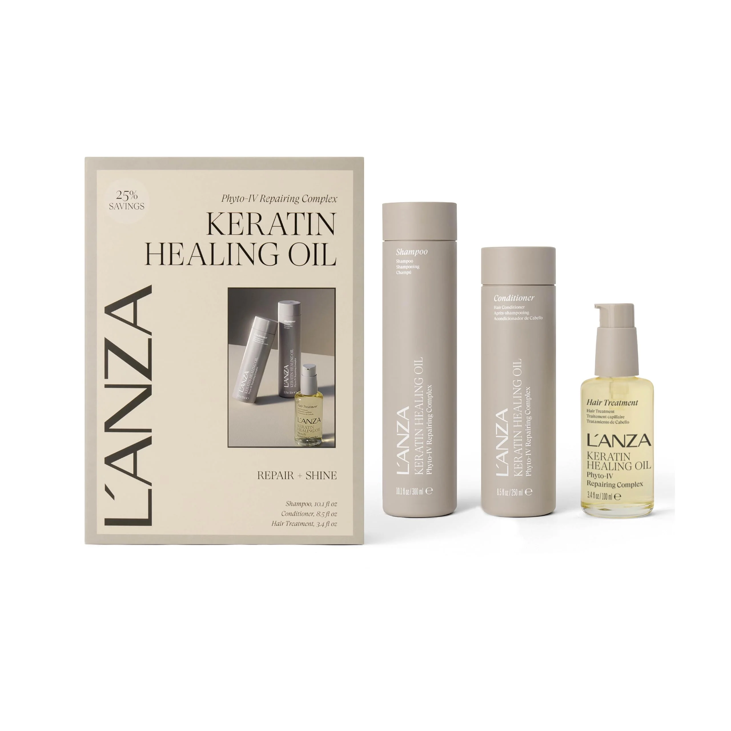 Long-Lasting L'ANZA Keratin Healing Oil Hair Treatment Shampoo Conditioner Set for Dry Damaged Locks Moisturizing Detangles Reduces Breakage Adds Shine Organic