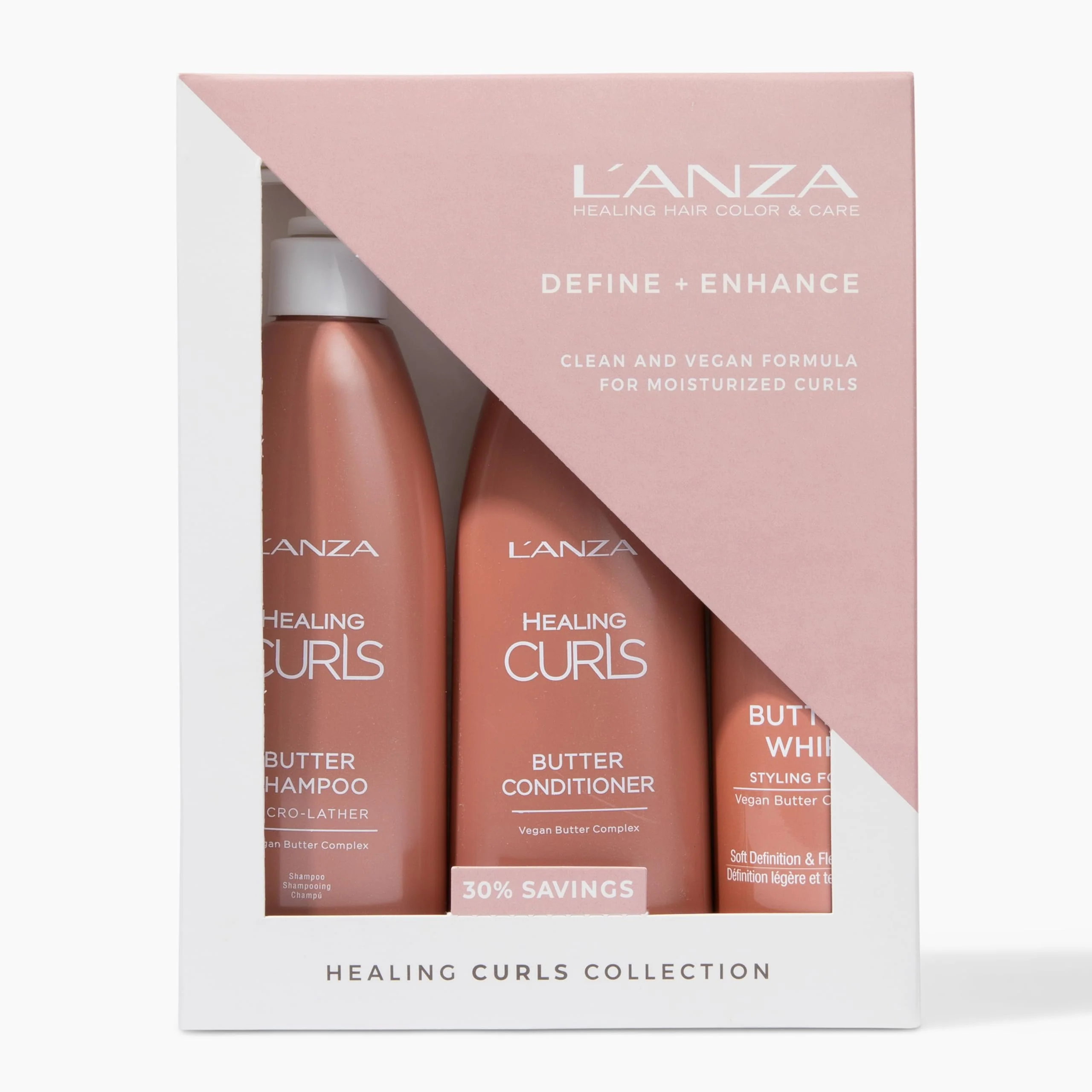 Modern L'ANZA Healing Curls Trio Hair Kit Curly Hair Shampoo and Conditioner with Curl Defining Styling Foam in a Gift Box Luxury Hair Care Kit for Curly Environmentally Friendly