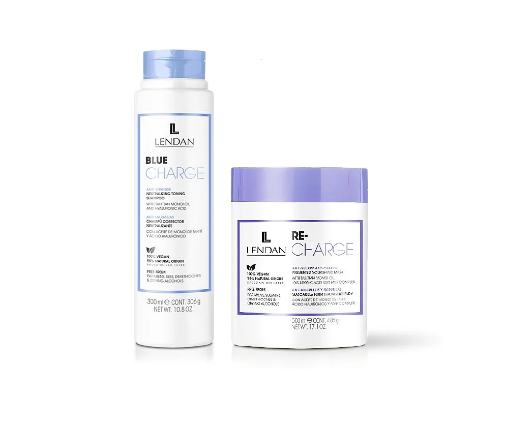 Refined Lendan Anti-Yellow Kit with Blue Pigments Blue Charge Shampoo 300ml Re-Charge Mask 500ml Minimalist