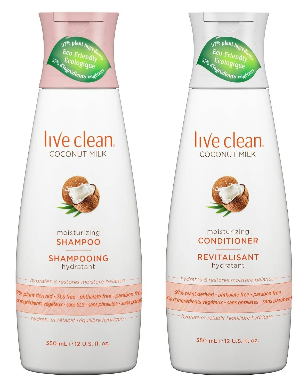 Solid Live Clean Coconut Milk Moisturizing Shampoo and Conditioner 12 oz each with Organic Coconut Extract and Oil Petrolatum- Fine