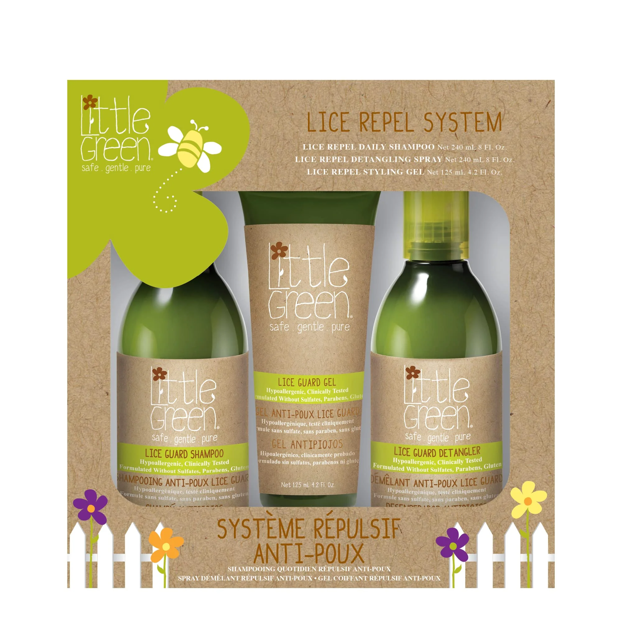 Long-Lasting Little Green Kids Lice Repel System Includes Lice Shampoo for Kids Spray Hair Detangler Styling Hair Gel Contains Tea Tree Oil Refined