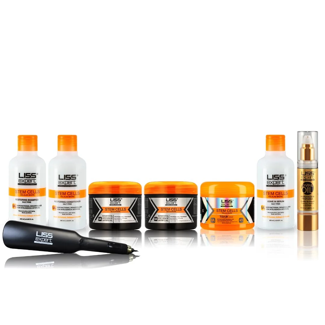 Excellent Liss Expert Profesional Stem Cells Hair Smoothing Treatment Kit with Titanium Flat Iron 500 ml Complete kit Sustainable