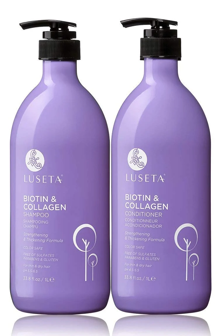 Sustainable L LUSETA Biotin Collagen Shampoo Conditioner Set 2 x 33.8oz - Thickening for Hair Growth Infused with Argan Oil to Repair Dry Damaged Hair Artisan