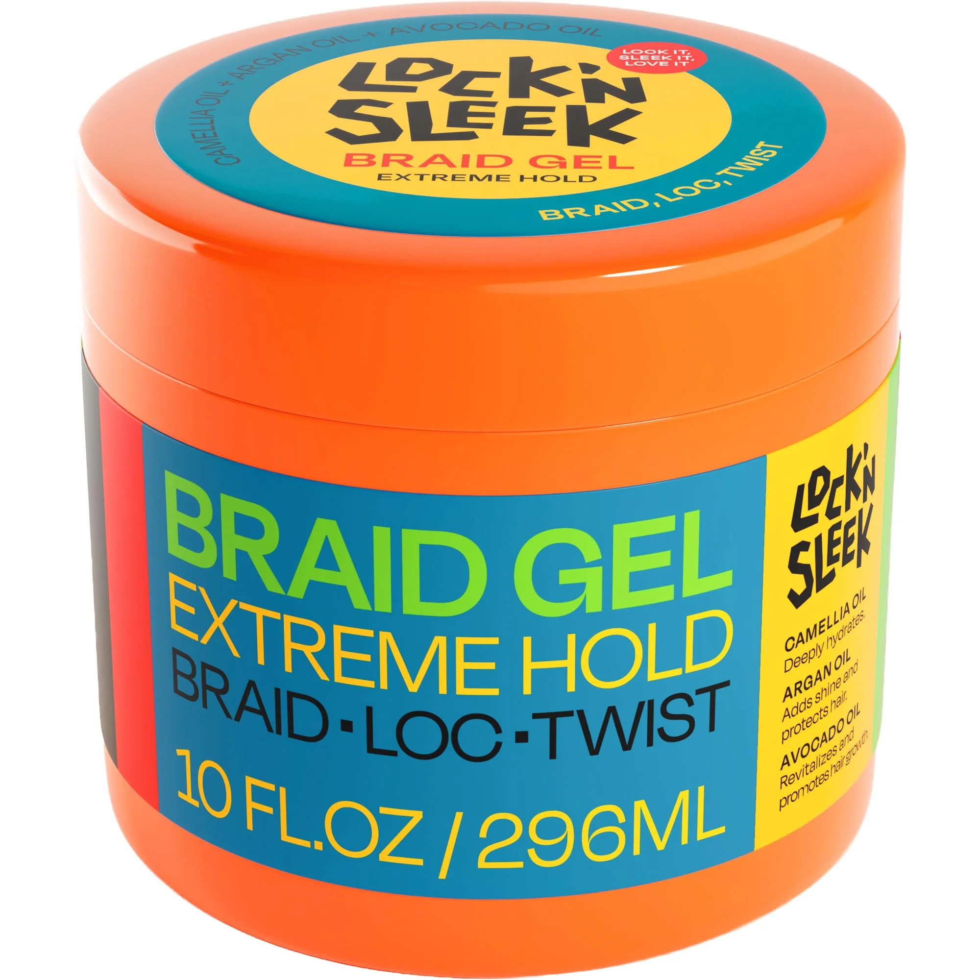 Exclusive LOCK'N SLEEK Braid Gel 10 oz Extreme Hold Flake- High Shine Edge Control - Argan Camellia Avocado Oil - For Locks Braids Twists Cornrows Advanced