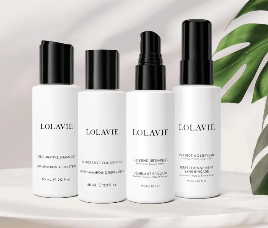Certified LolaVie RESTORE PROTECT TRAVEL KIT - 4pc Hair Care Set - Revitalizing Repairing Cleansing Protecting - All Hair Types - Vegan Cruelty- Premium Material