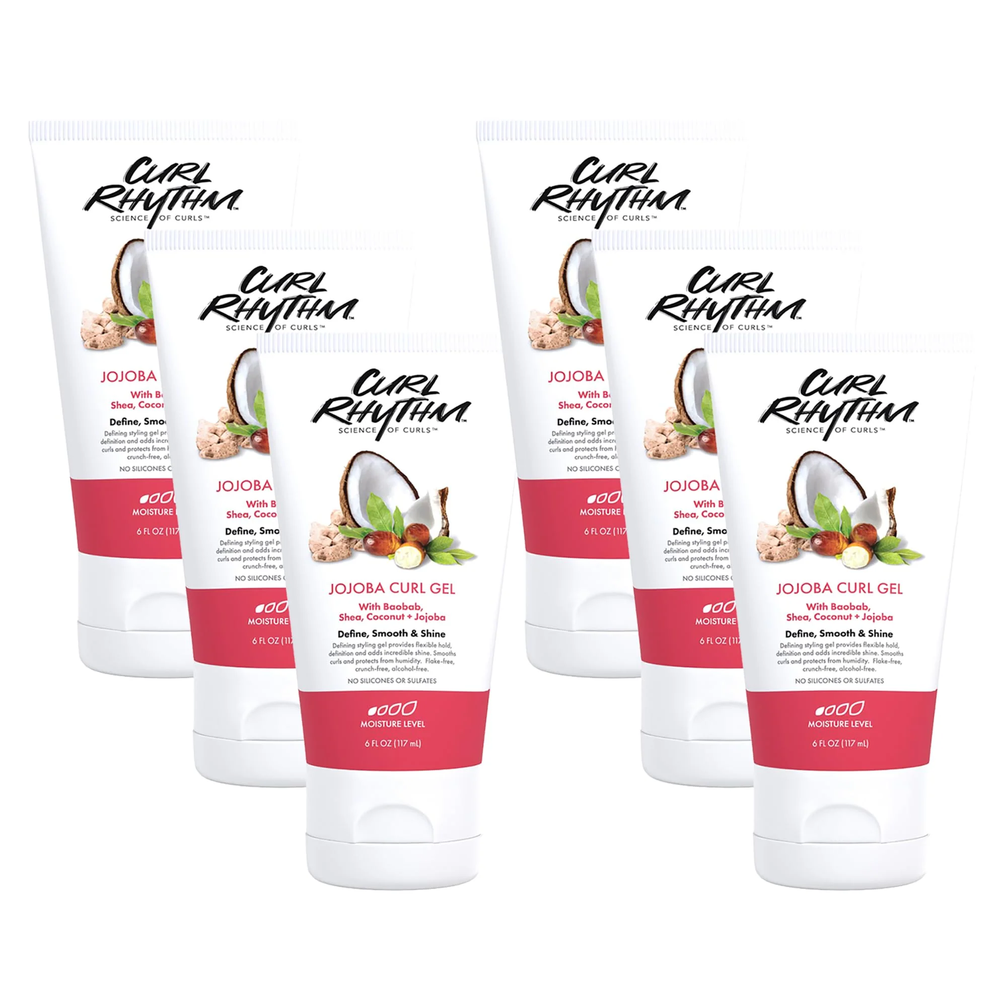 Expertly Made Curl Rhythm Jojoba Curl Gel - Defining Hair Gel for Bouncy Nourished Wave - Curly Hair Styling Gel with Shea and Coconut - Sulfate - 6 pc Relaxed