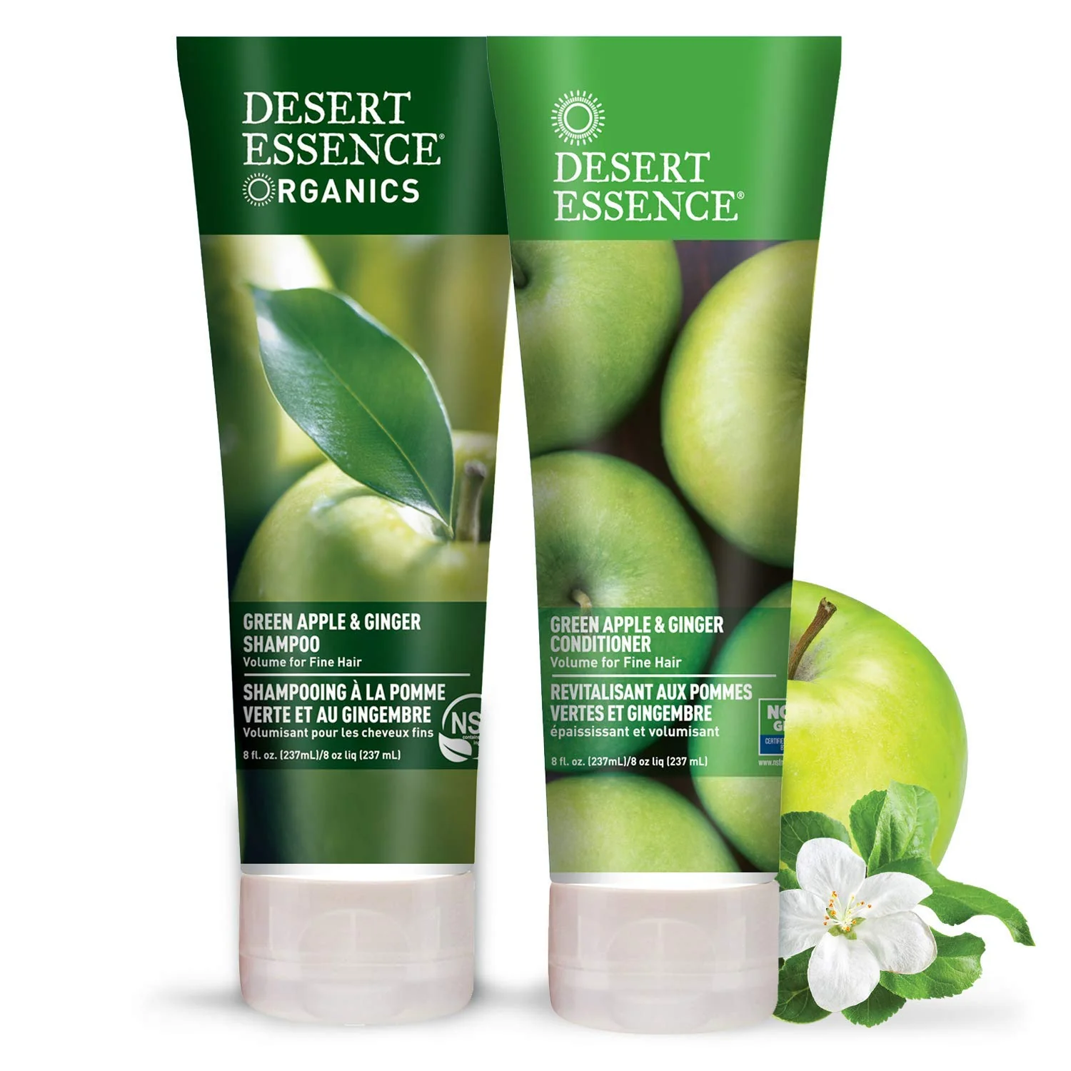 Specialty Desert Essence Green Apple Ginger Shampoo Conditioner Bundle - 8 Fl Ounce - Volume For Fine Hair - Natural - Deep Moisturizing - Antioxidants Premium Material