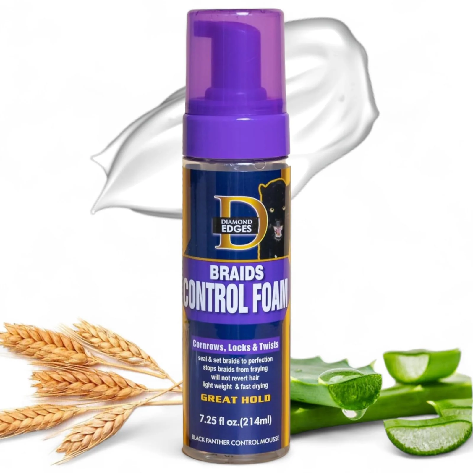 Minimalist Diamond Edges Black Panther Braids Control Foam for braids Mousse 7.25 fl.oz. Great Hold Responsible
