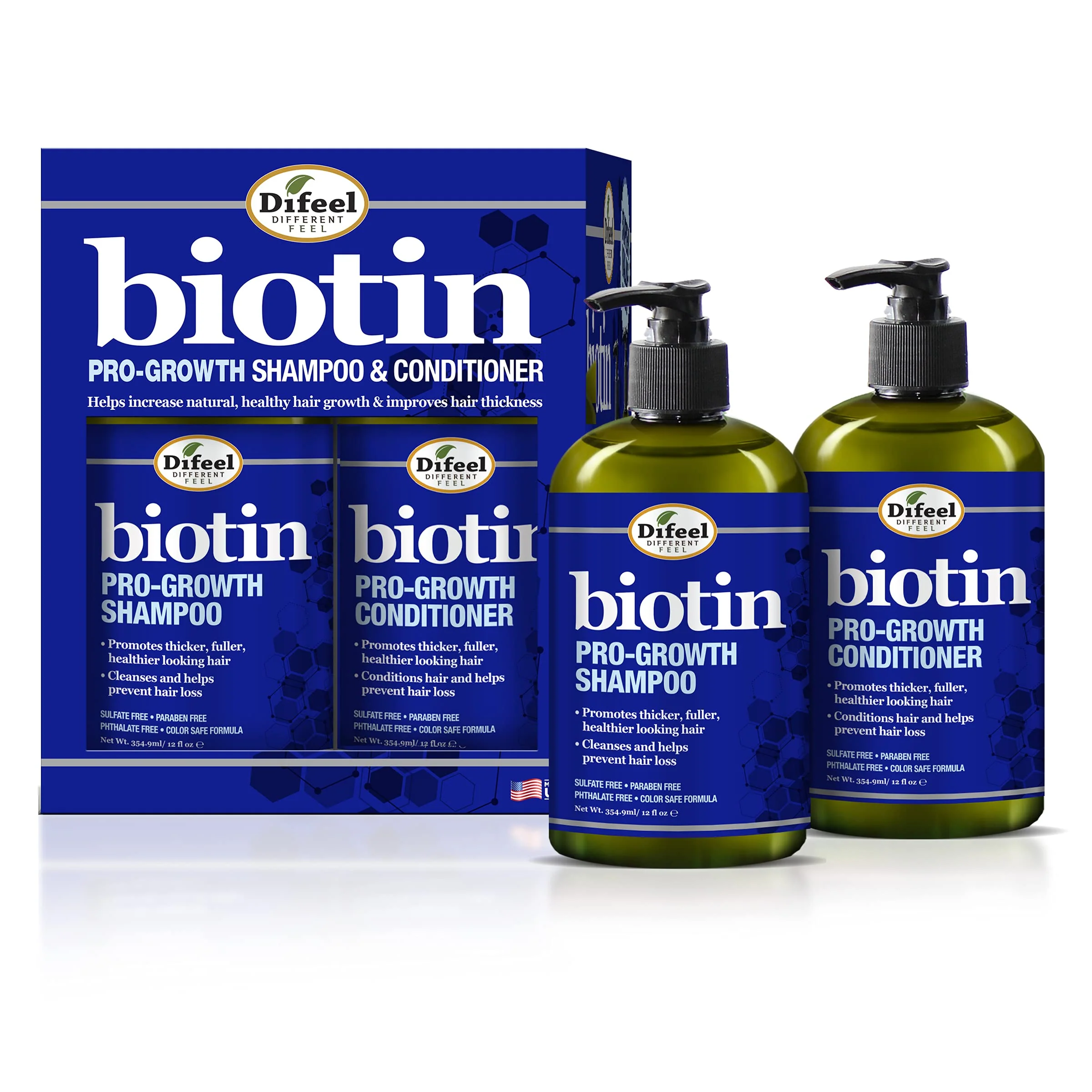 Effective Difeel Pro-Growth Biotin Shampoo Conditioner 2-PC Gift Set - Thinning Hair Hair Loss Paraben Top-Quality