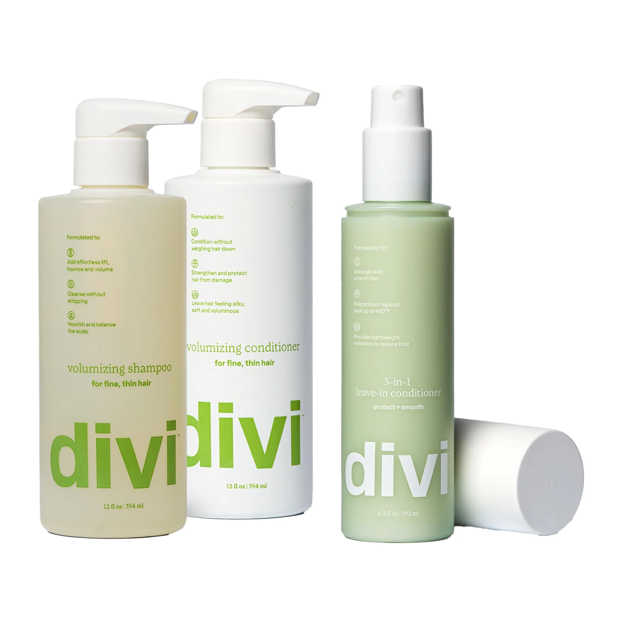 High-Performance Divi Wash Day Essentials for Fine and Thinning Hair Volumizing Shampoo Conditioner Leave-In Conditioner 3-Piece Set Casual