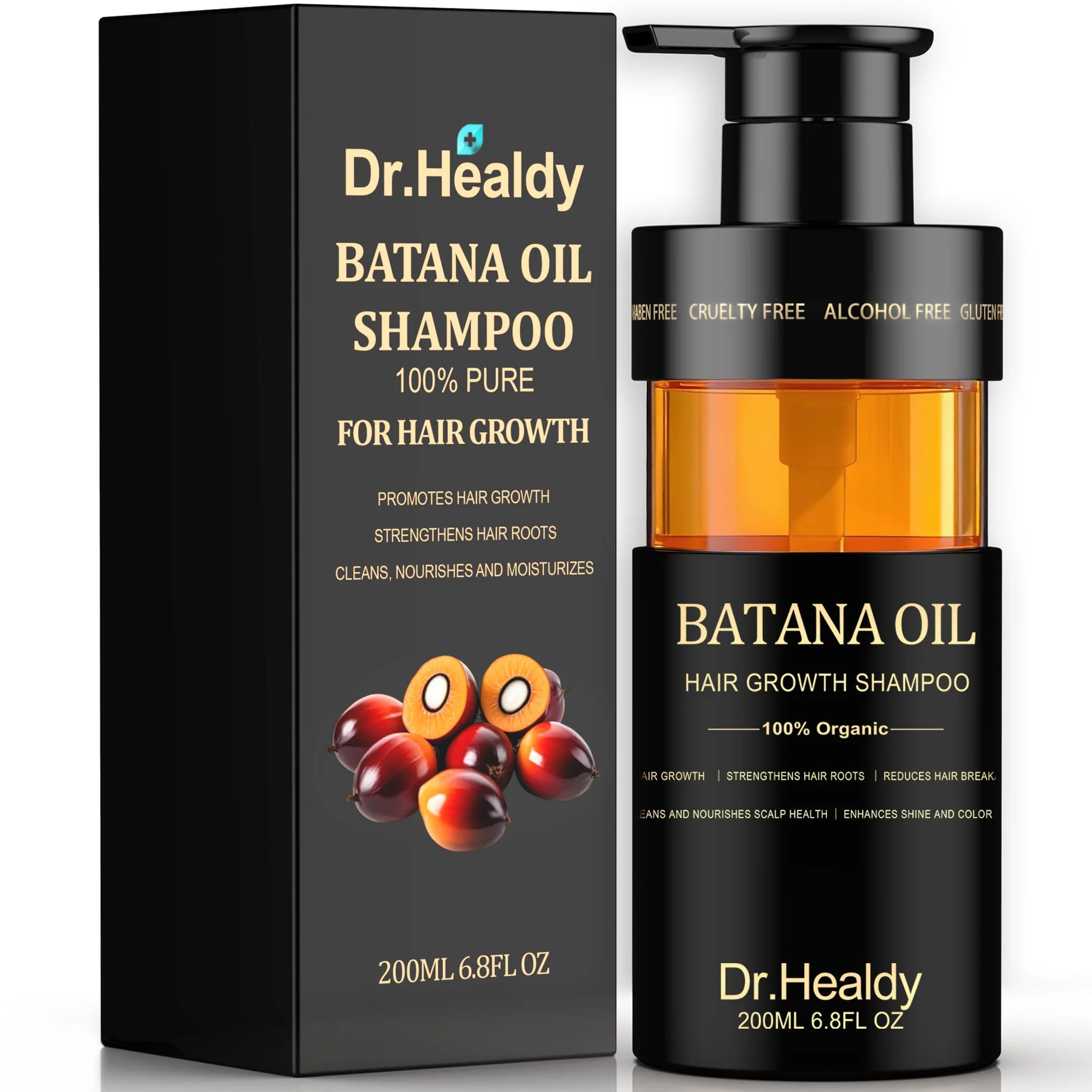 Green Dr.Healdy Batana Oil Shampoo for Hair Growth Against Hair Loss Moisturizes Reduces Breakage - Sulfate Formula for All Hair Types 6.8 Fl Oz First-Class
