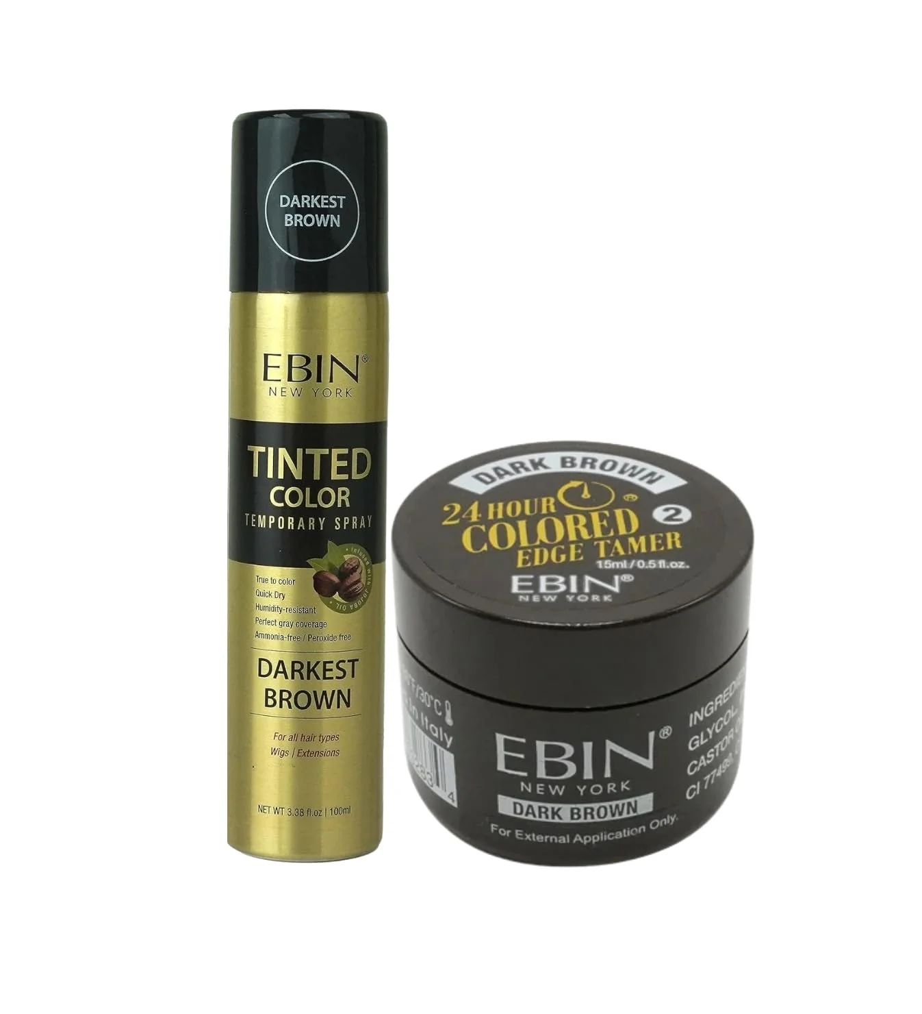 Stylish EBIN NEW YORK Ebin Edge Control - Tinted Color Temporary Spray 3.38OZ Darkest Brown Bundle with 24 Hour Colored Edge Tamer Dark Brown Precision Genuine