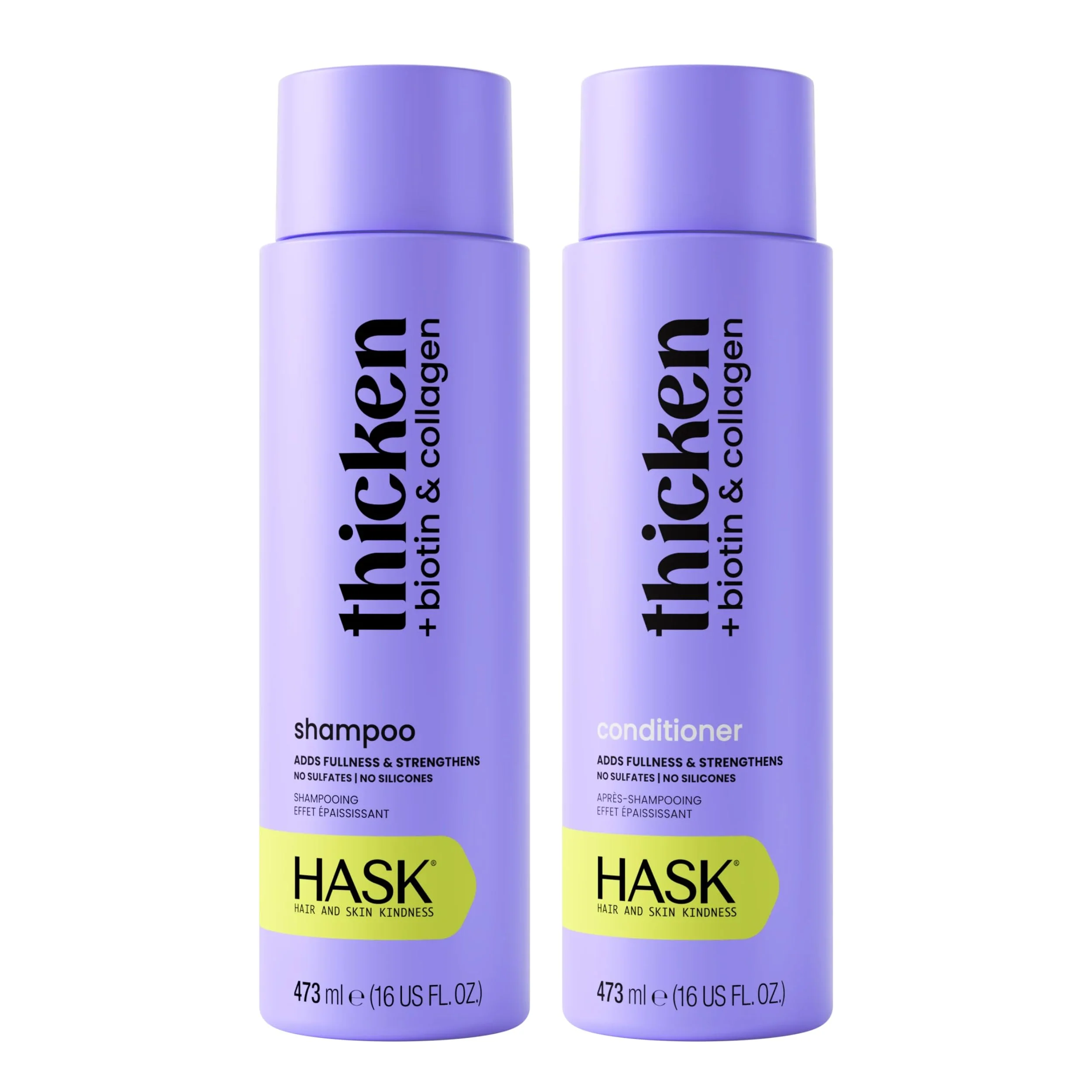 Healthy HASK Biotin Collagan Shampoo Conditioner Set Color Safe Sulfate- Paraben- Gluten- Cruelty- 16oz each 2 Pack Sophisticated