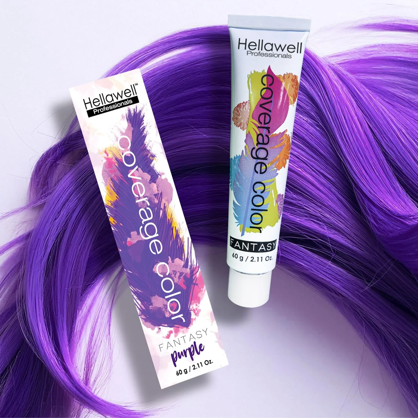 High-Quality Hellawell Professional Hair Dye. Coverage Color Fantasy - Semi-permanent oxidation coloring cream. Purple 2.11oz. Crafted