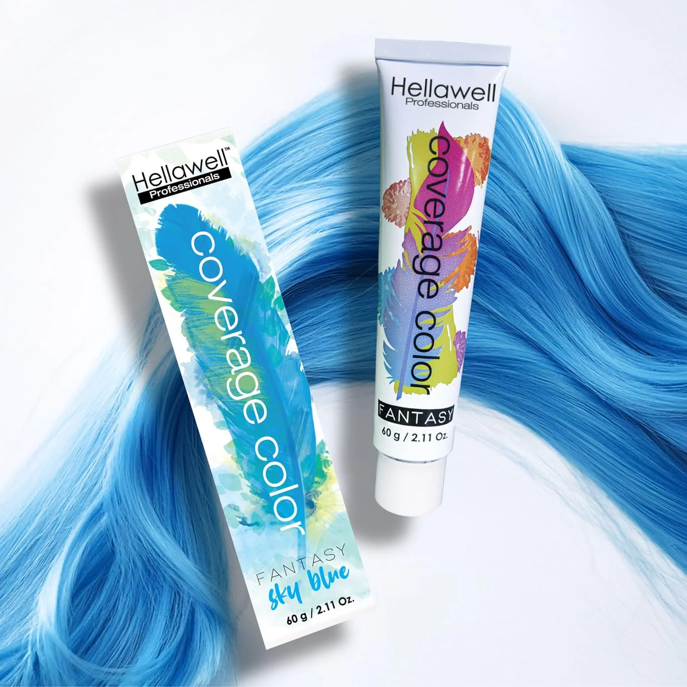 Original Design Hellawell Professional Hair Dye. Coverage Color Fantasy - Semi-permanent oxidation coloring cream. Sky Blue 2.11oz Solid