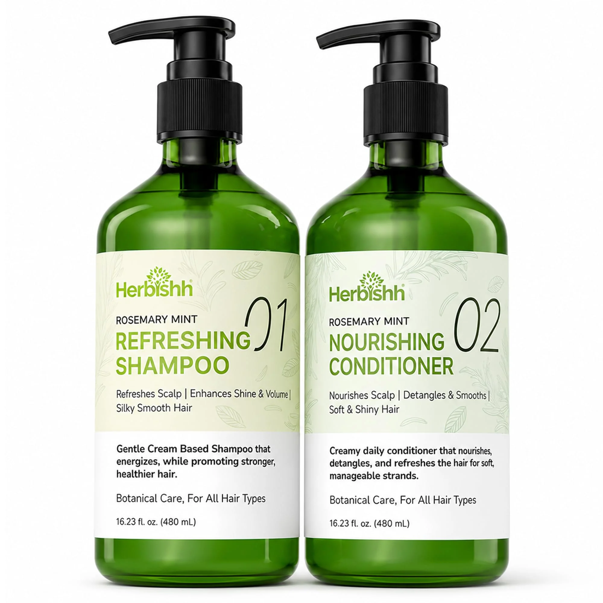 Excellent Herbishh Rosemary Mint Shampoo Conditioner Set 16.23 fl. oz Each Clarifying Shampoo for Oily Hair Helps Remove Oil Residue Nourish Smooth Recyclable