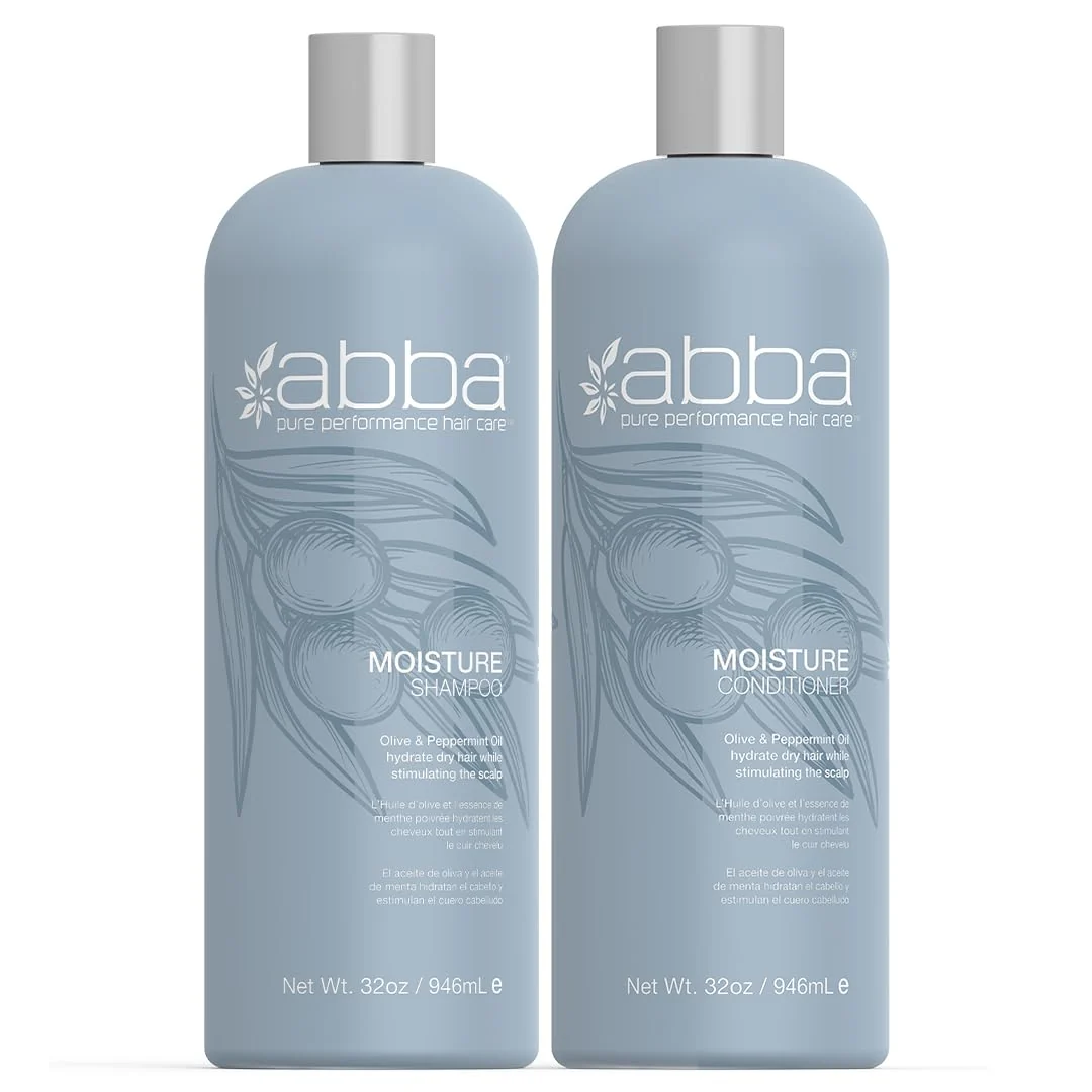 Fast ABBA - Pure Moisture Shampoo Conditioner Hydrating Nourishing Value Duo Set - Olive Butter Peppermint Oil 32 fl oz Each High-End