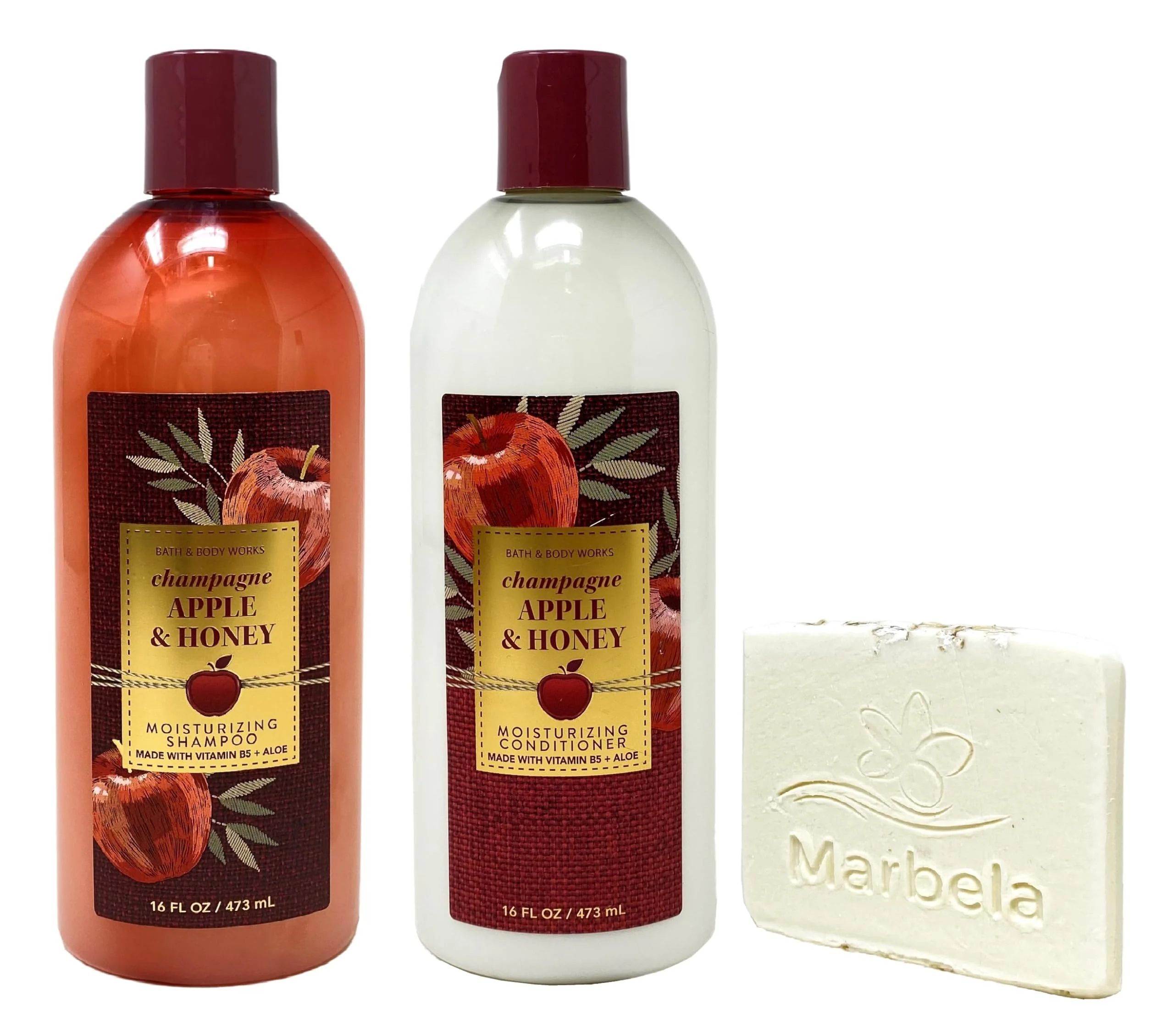 Modern Bath Body Works Champagne Apple Honey Shampoo and Conditioner Bundle with a Natural Oats Sample Soap - Full Size High-Grade