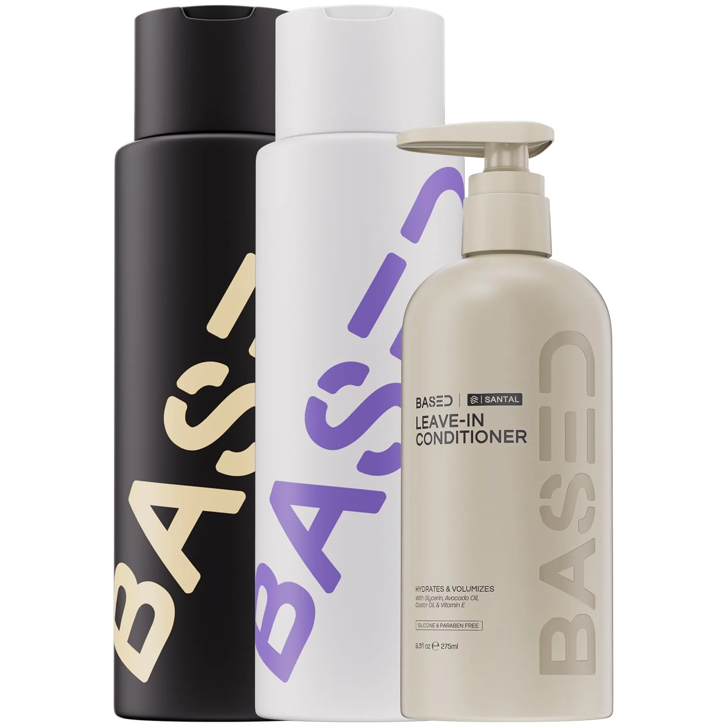 Consistent BASED Shampoo Conditioner Leave-In Conditioner Deluxe Bundle with Peppermint Coconut Avocado Oil Deluxe Hair Bundle for Men Two 12 fl oz One Natural