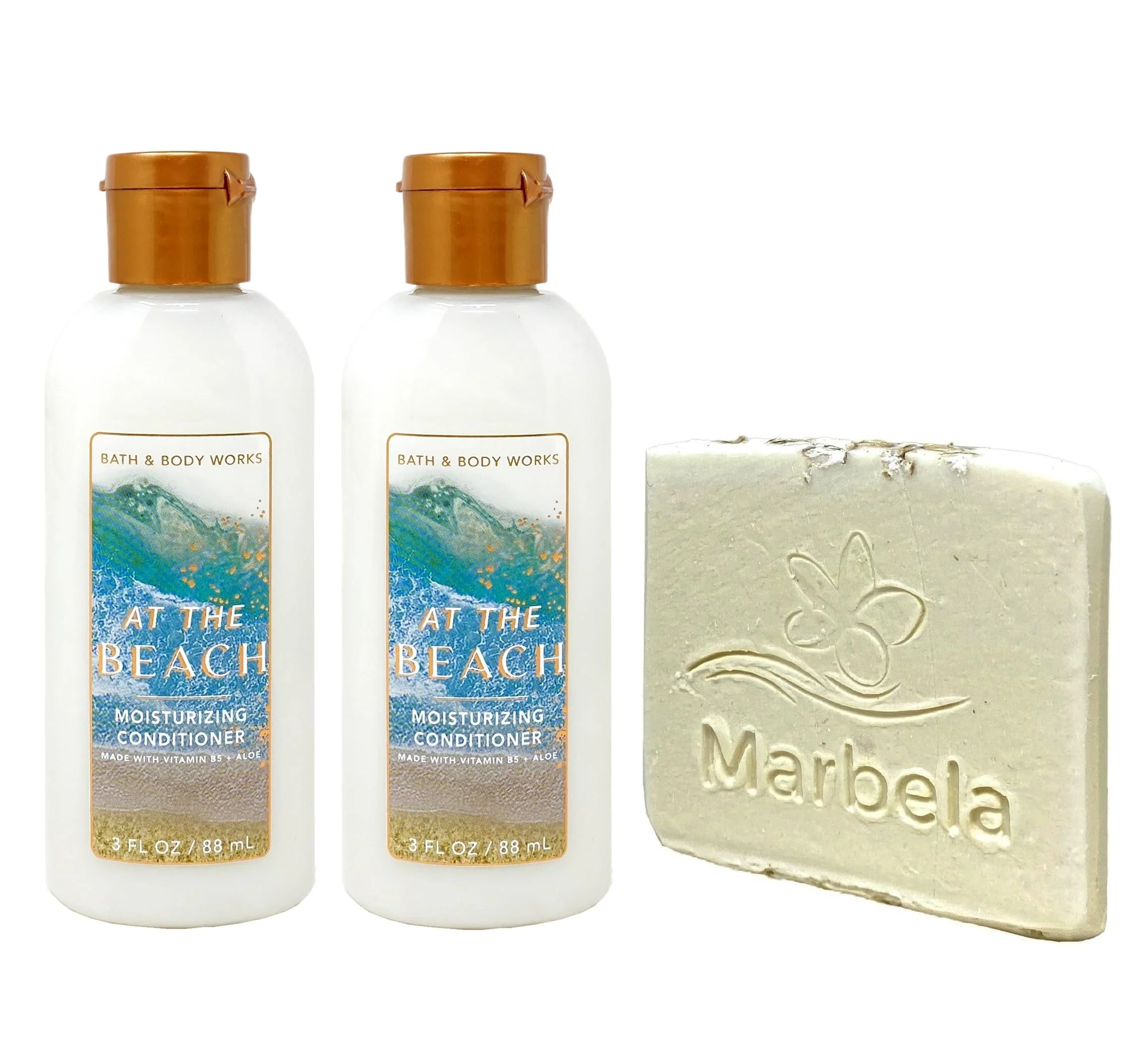 Comfortable Bath Body Works At The Beach 2 Pack Mini Moisturizing Conditioner Bundle with a Natural Oats Sample Soap - Travel Size Functional