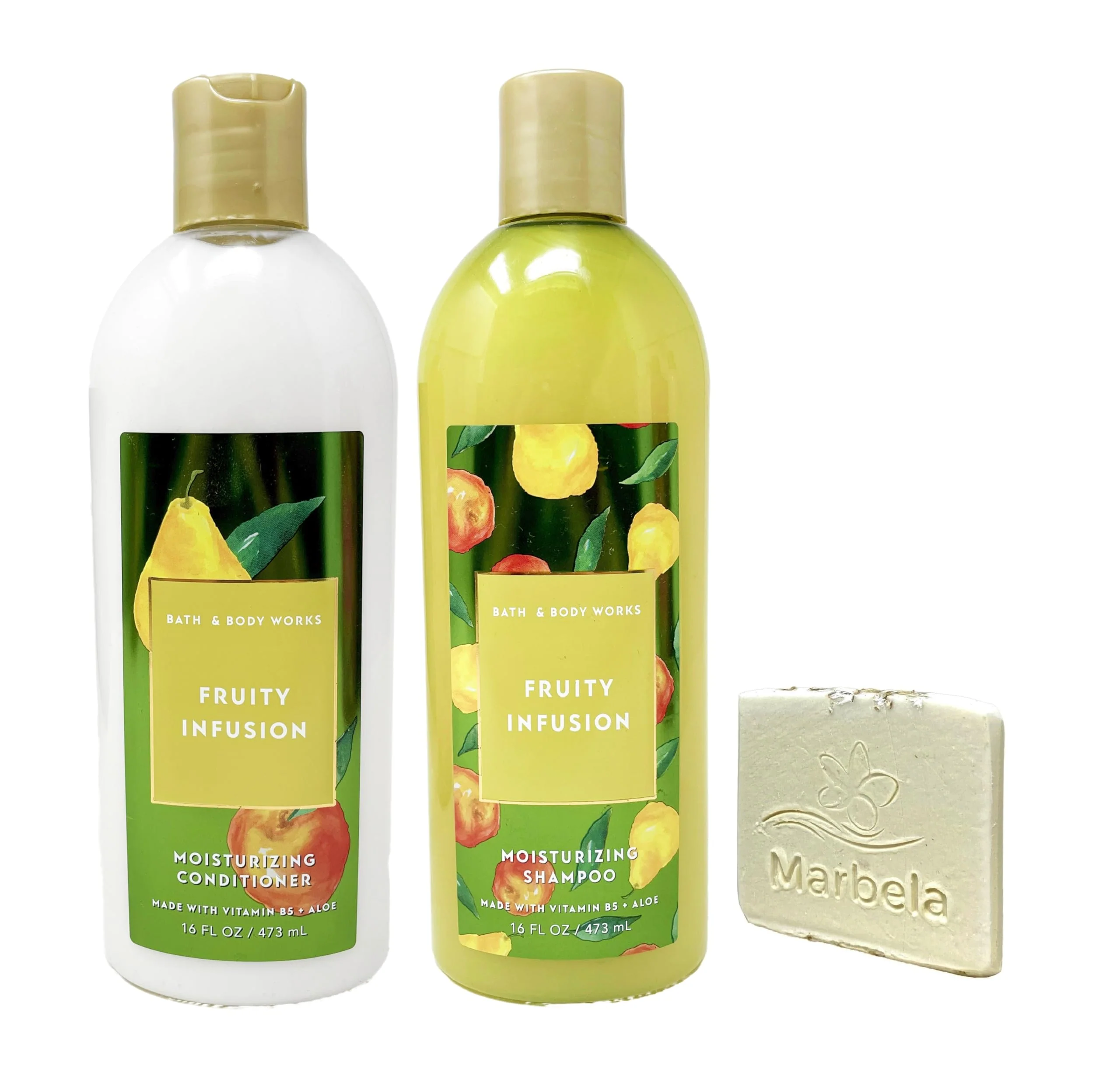 High-Grade Bath Body Works Fruity Infusion - Duo Set - Moisturizing Conditioner and Shampoo with a Natural Oats Sample Soap Traditional