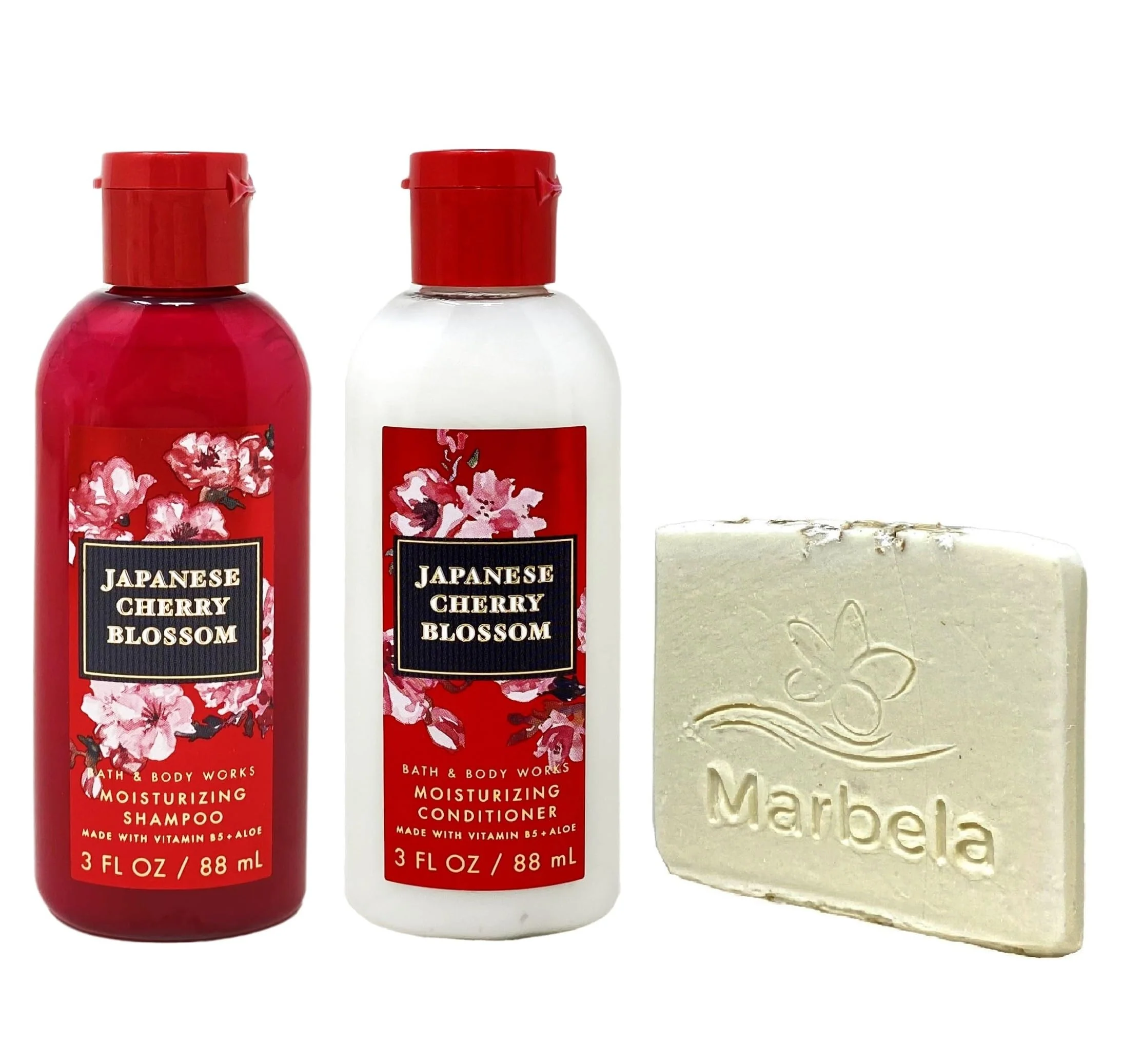 Reusable Bath Body Works Japanese Cherry Blossom Mini Moisturizing Shampoo and Conditioner Duo Set with a Natural Oats Sample Soap Fashionable