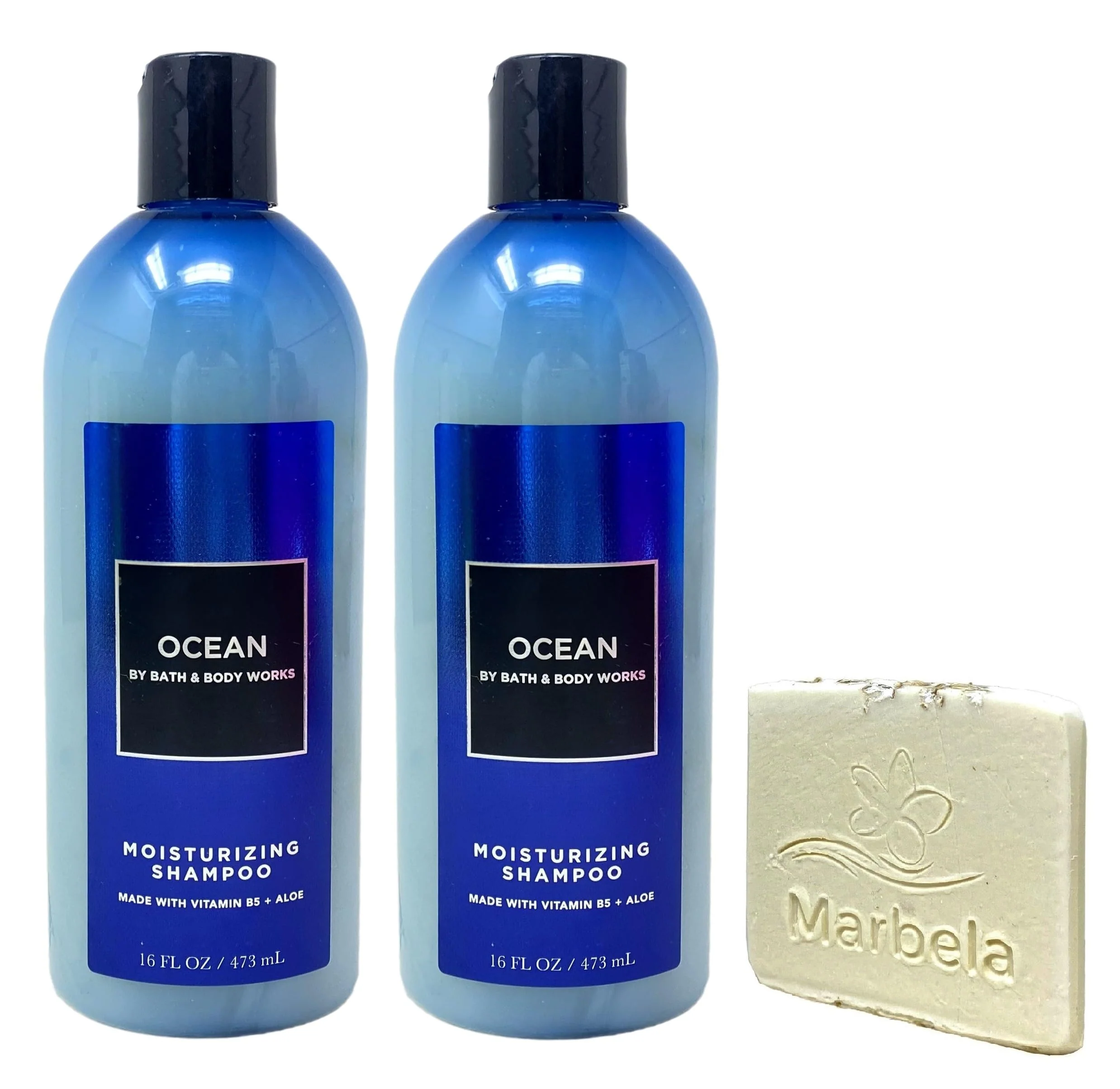 High-End Bath Body Works Men's Collection Ocean 2 Pack Moisturizing Shampoo Bundle with a Natural Oats Sample Soap Reusable