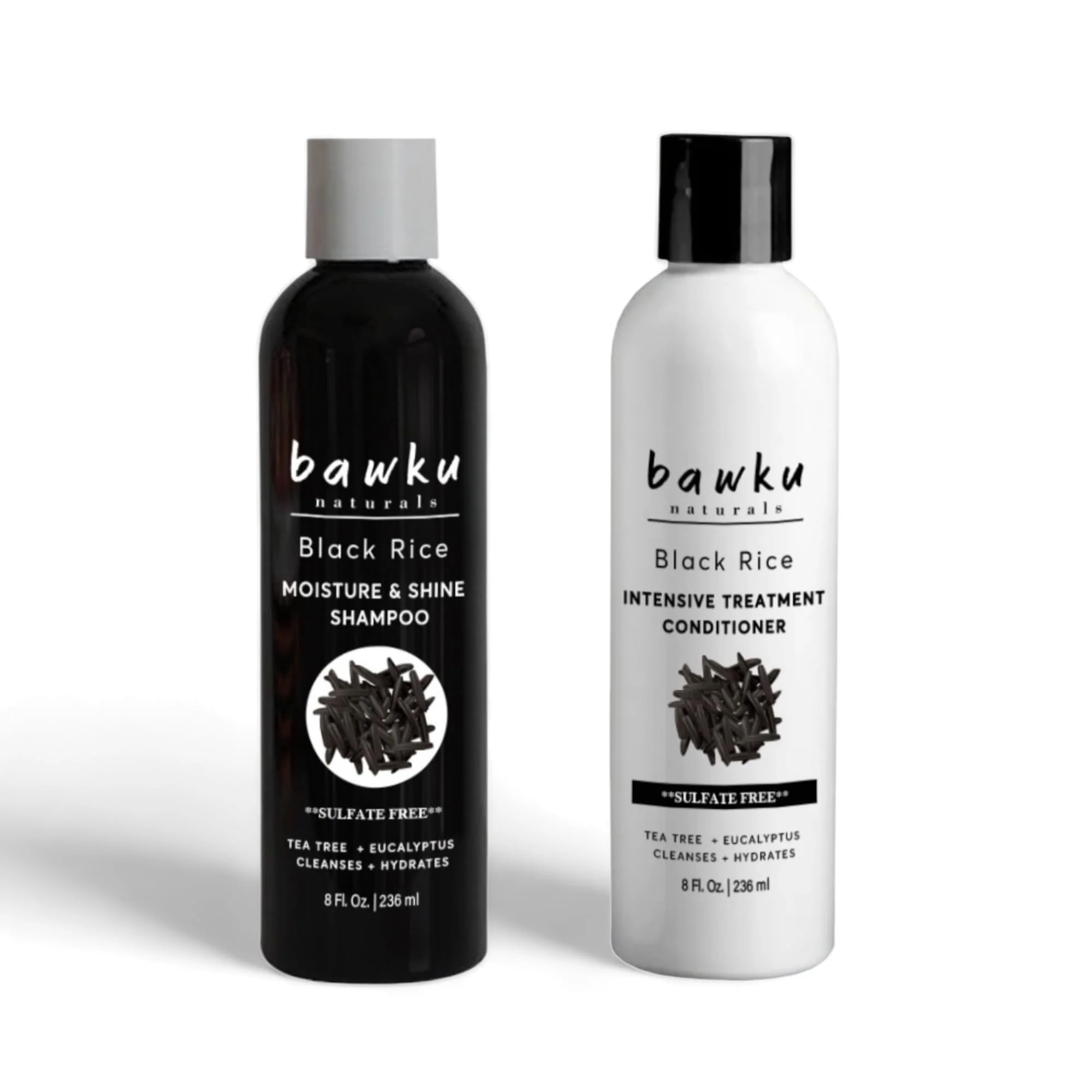 Sustainable bawku naturals Black Rice Hair And Scalp Shampoo And Conditioner Set With Eucalyptus Tea Tree Castor Oil Amla Strength Growth Formula Repair Damaged Secure