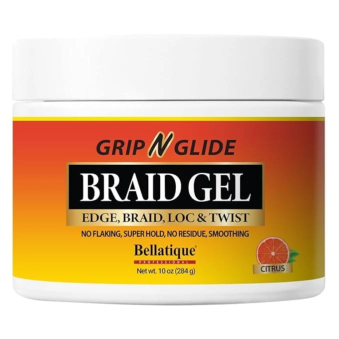 Eco-Friendly BELLATIQUE GRIP N GLIDE Braiding Gel Maximum Hold for LOC Twist - No Flaking No Whitening Fast Drying High Shine Cool Refreshing Long Lasting Environmentally Friendly