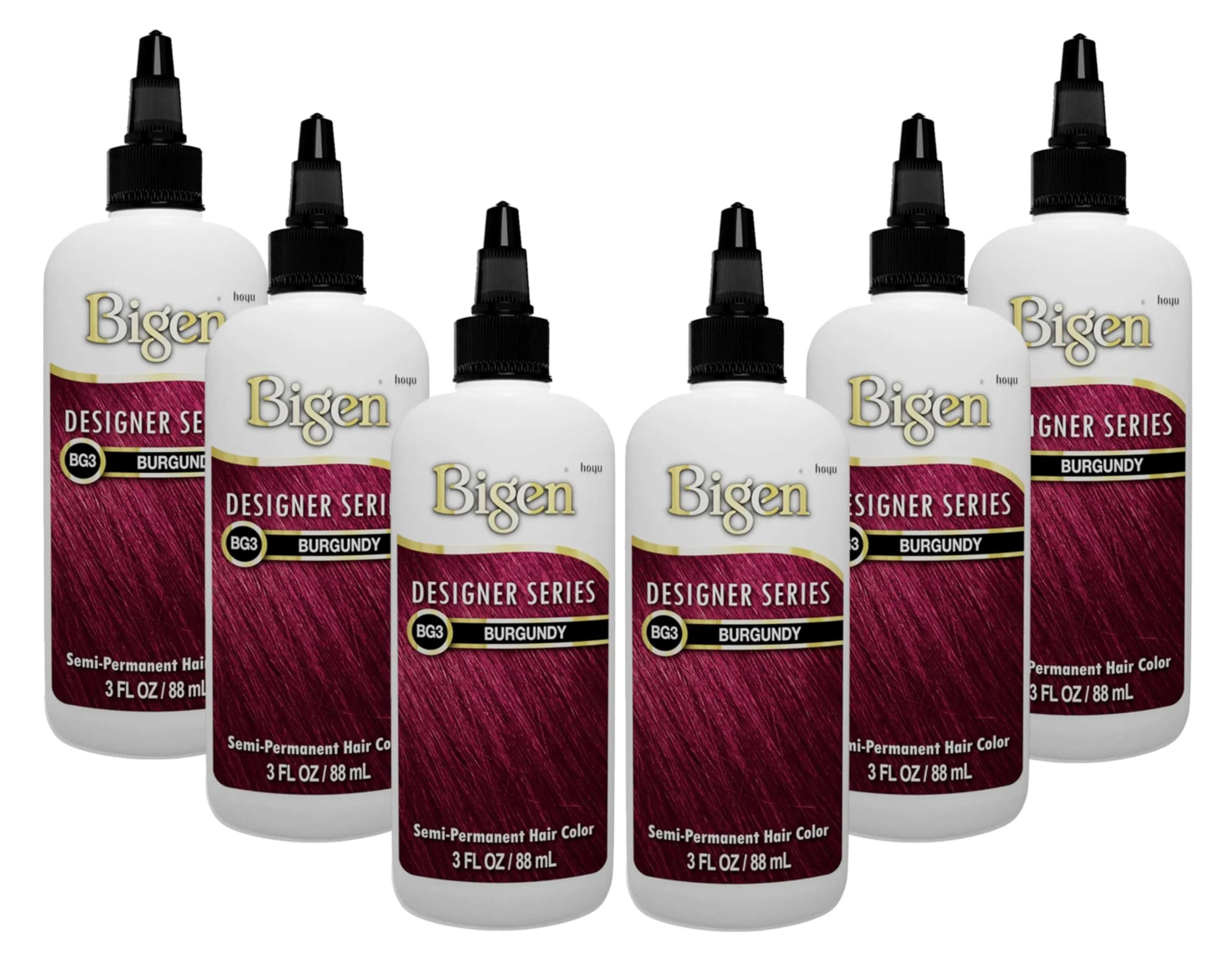 Reusable Bigen Semi-Permanent Haircolor Bg3 Burgundy 3 Ounce 88ml 6 Pack Smooth