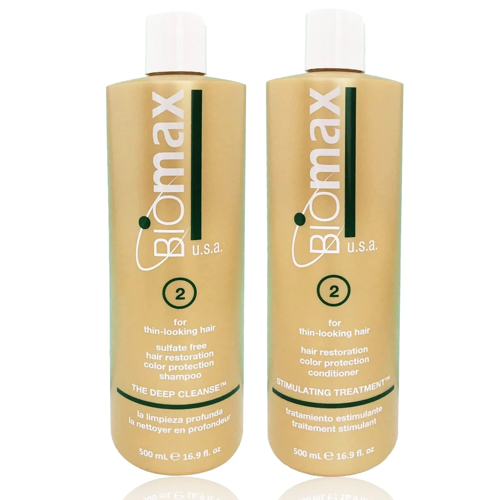 Enhanced Biomax Deep Cleanse Hair Restoration Shampoo Stimulating Treatment Color Protection Conditioner No.2 for Thin-Looking Hair Remove Build-up Minimalist