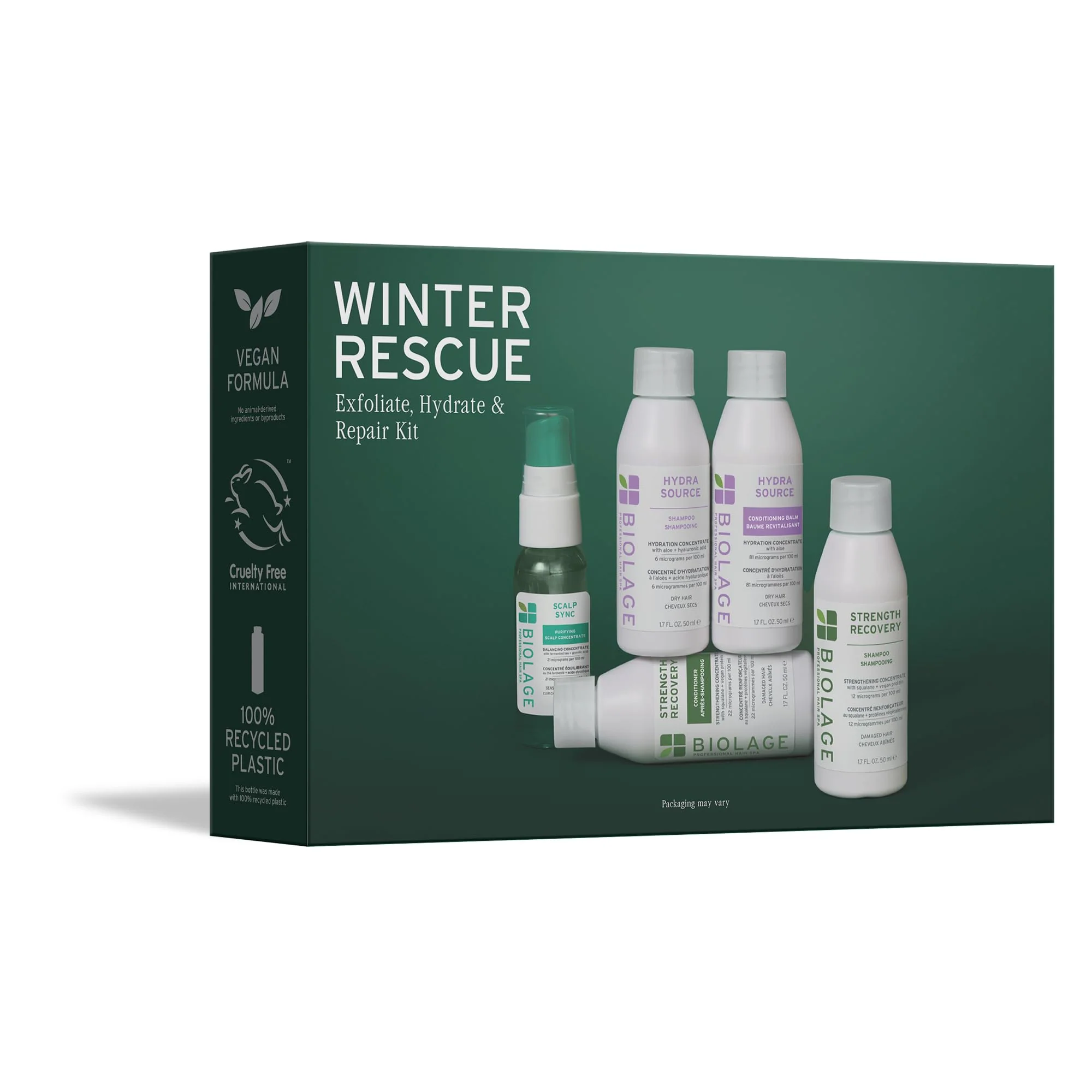 Artisan Biolage Winter Rescue Kit - Hydra Source and Strength Cure Mini Shampoo Conditioner and Scalp Sync Concentrate Hydrates and Repairs Damage Practical