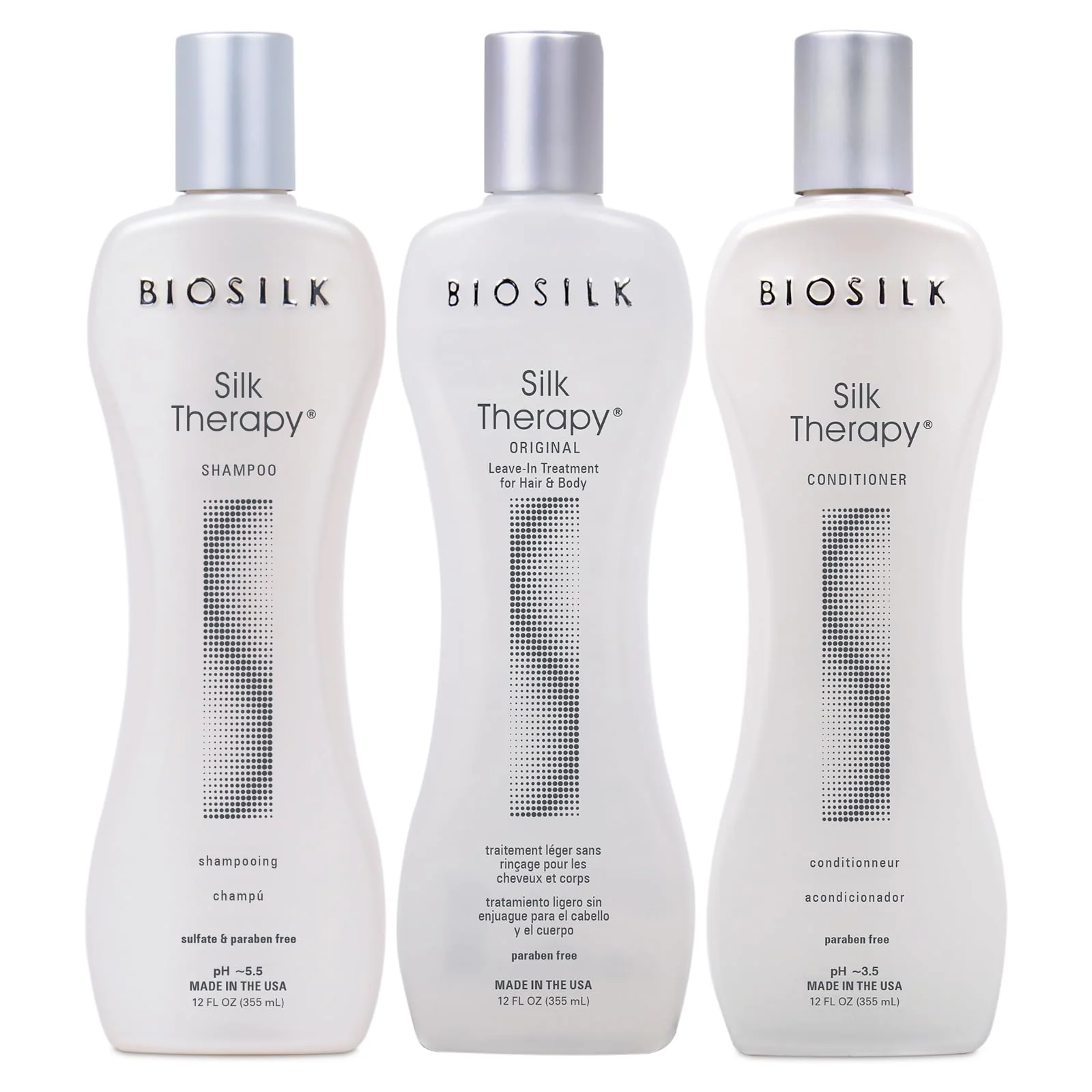 Expertly Made BioSilk 3-Piece Silk Therapy Kit Shampoo Conditioner Serum for Healthy Shiny Manageable Hair Sulfate- Paraben- Cruelty- 12 Oz First-Class