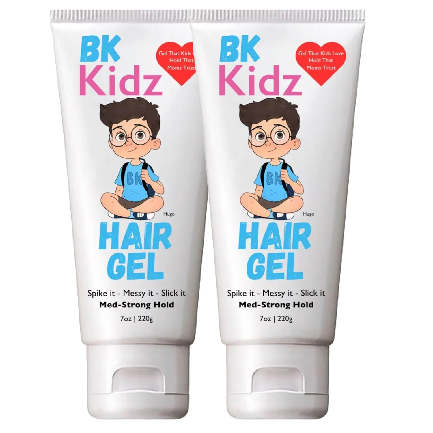 Fashionable BK Kidz Hair Gel - 7oz x 2 Double Pack of Gentle Hair Styling Gel for Kids - Spike It - Messy It - Slick It Minimalist