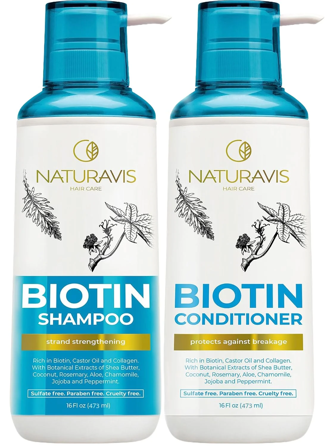 Organic Biotin Shampoo and Conditioner Set with Castor Oil - Sulfate Formula to Boost Volume for Thinning Hair - Thickening Ingredients for Men and Women Carefully Designed