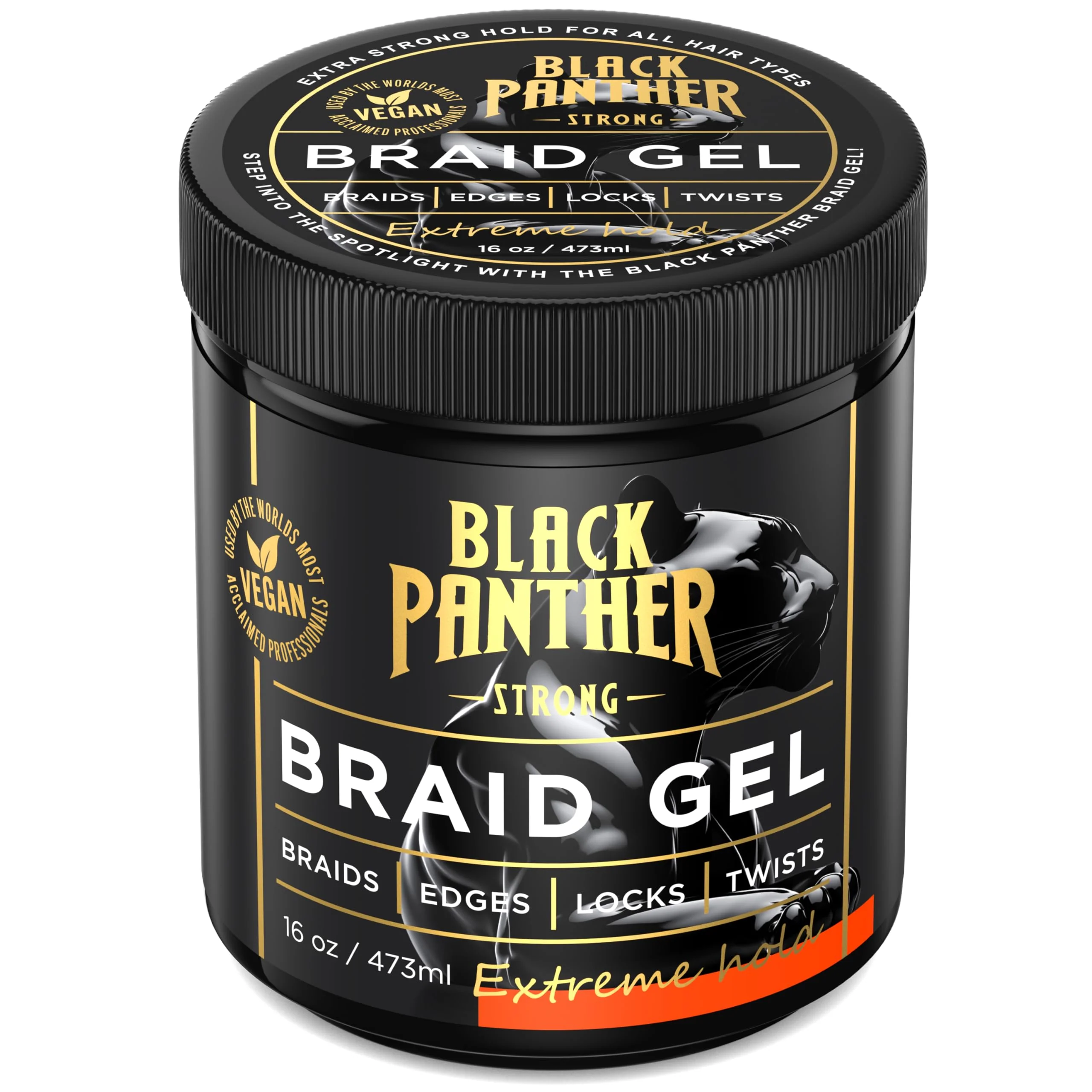 Specialty Black Panther Braid Gel Extreme Hold Enriched With Multivitamins I No Flaking or Drying Long Lasting for Braids Locs Twists Cornrows Top-Quality
