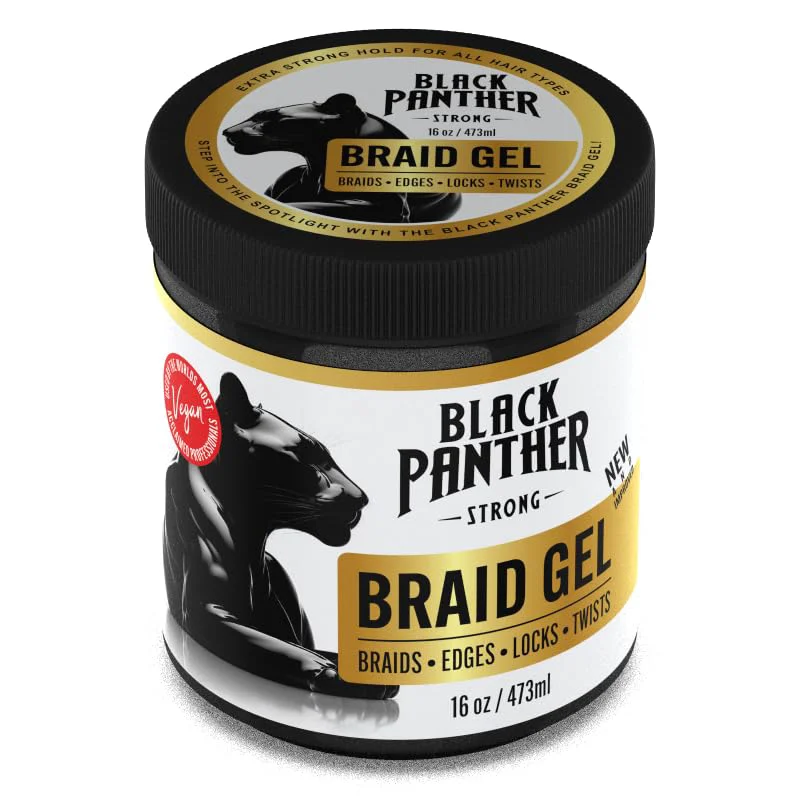 Trendy Black Panther Braid Gel Smooths Tames Frizz No Flaking or Drying High Shine Long Lasting for Braids Locks Twists Cornrows 16 oz Optimized