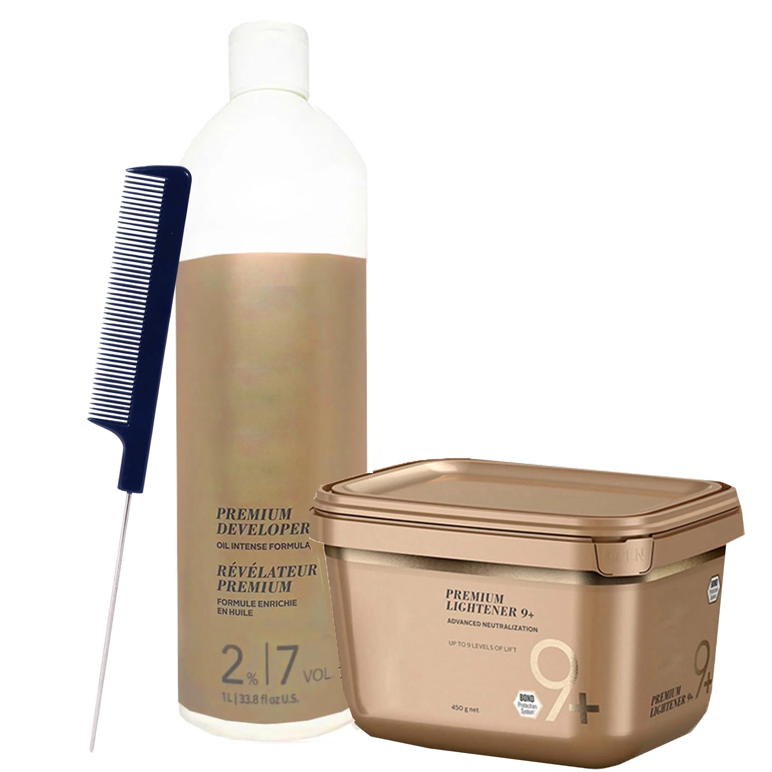 Dependable Blonde Me Lightener 9 Bleach 450g with Blonde Me 2 7 Volume Developer 1L and Pin Tail Comb - Professional Hair Bleaching Kit for Subtle Lift Sustainable