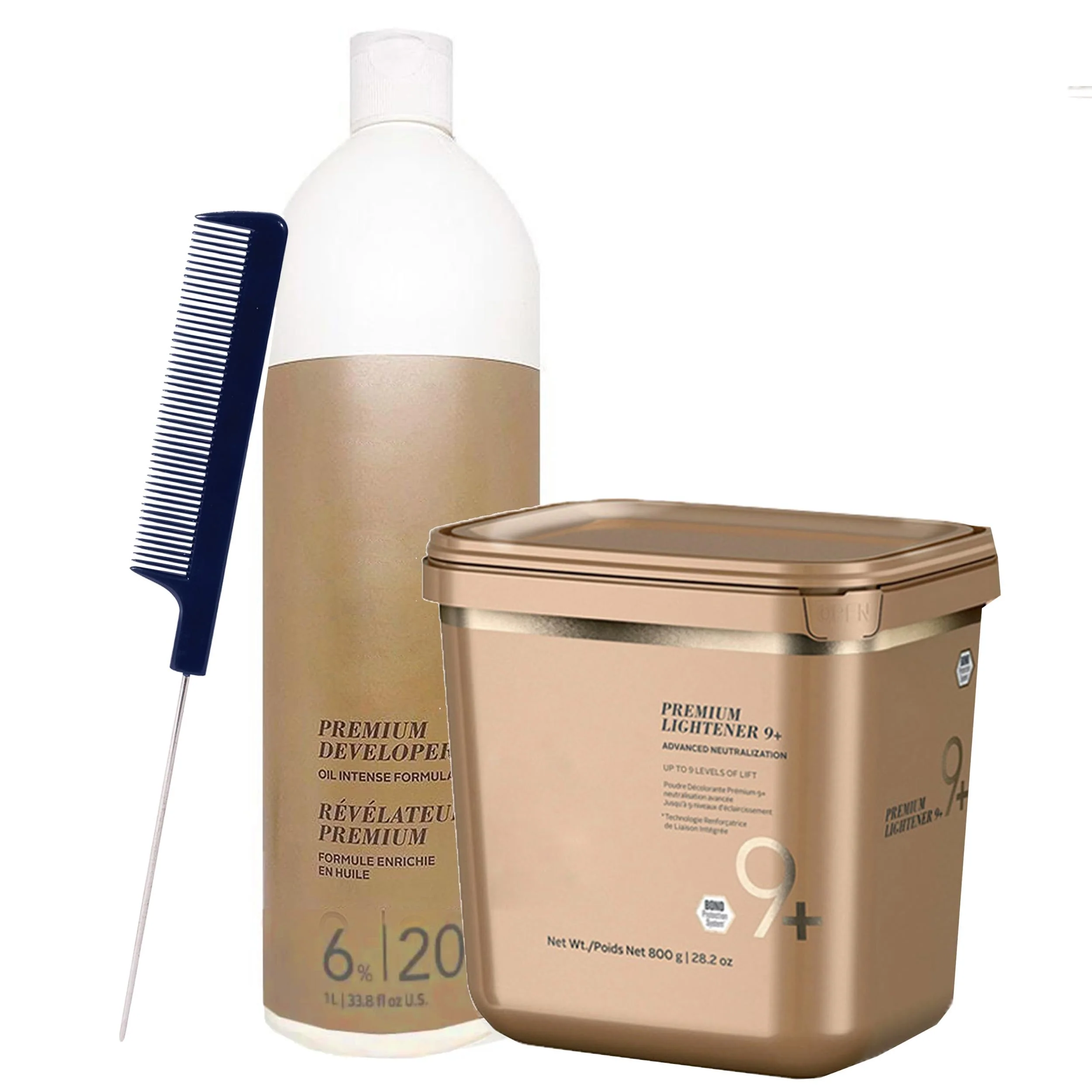Long-Lasting Blonde Me Lightener 9 Bleach 800g with Blonde Me 6 20 Volume Developer 1L and Pin Tail Comb - Professional Hair Bleaching Kit for High Lift Fashionable