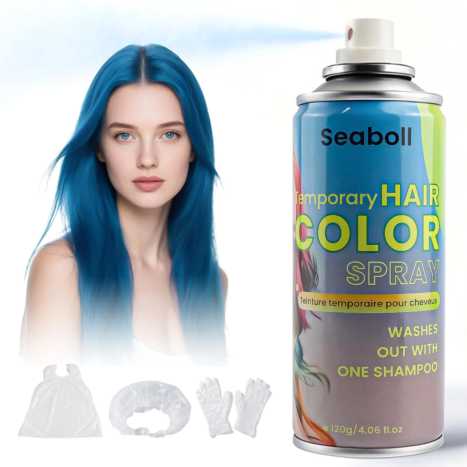 Consistent Blue Hair Spray Seaboll Temporary Hair Color Spray for Kids Women Men-4.06 oz- Safe Non Sticky Washable One Day Hair Dye Spray Disposable Accessories Minimalist