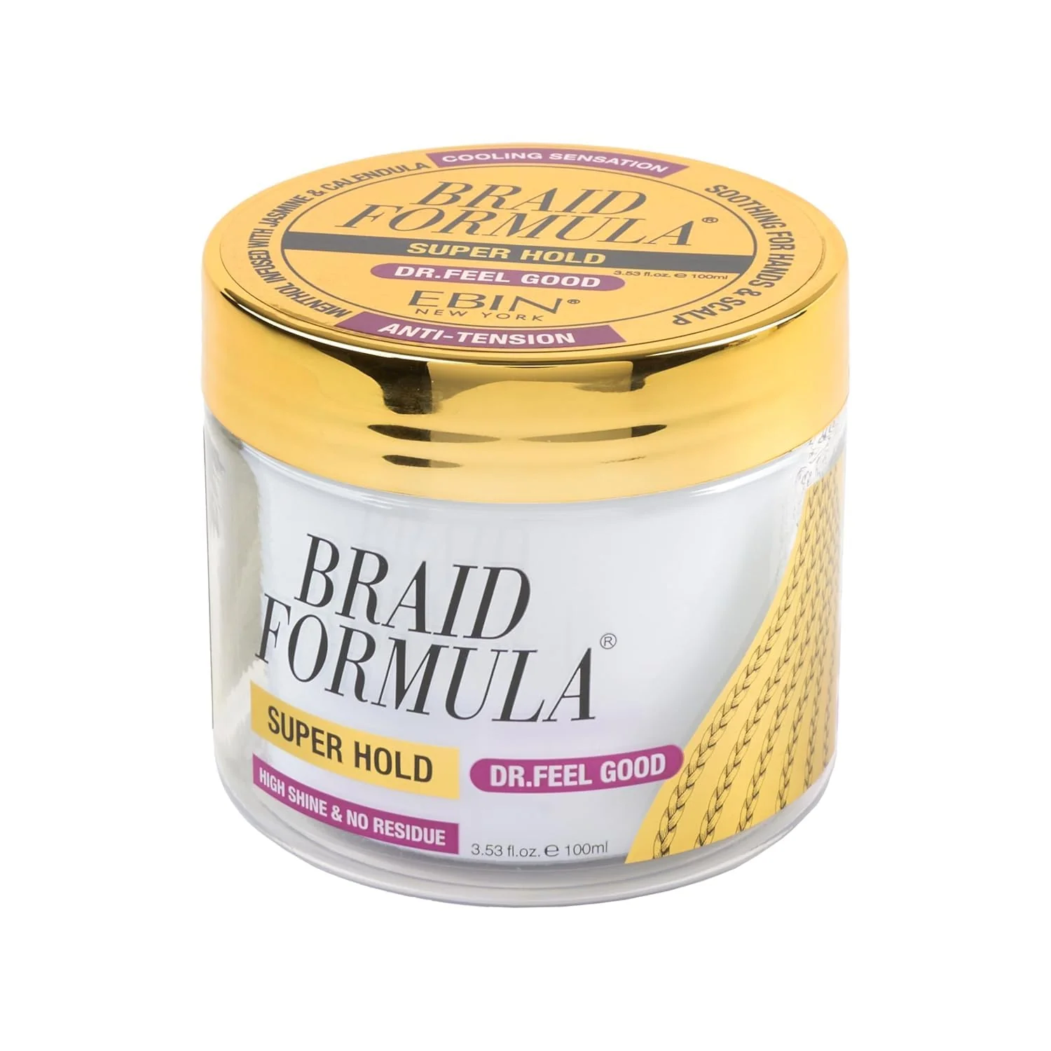 Excellent Braid Formula Dr. Feel Good Super Hold 3.53fl. oz. Menthol Infused to give Cooling Sensation Smoothing with High Shine Long Lasting Hold Great Lightweight